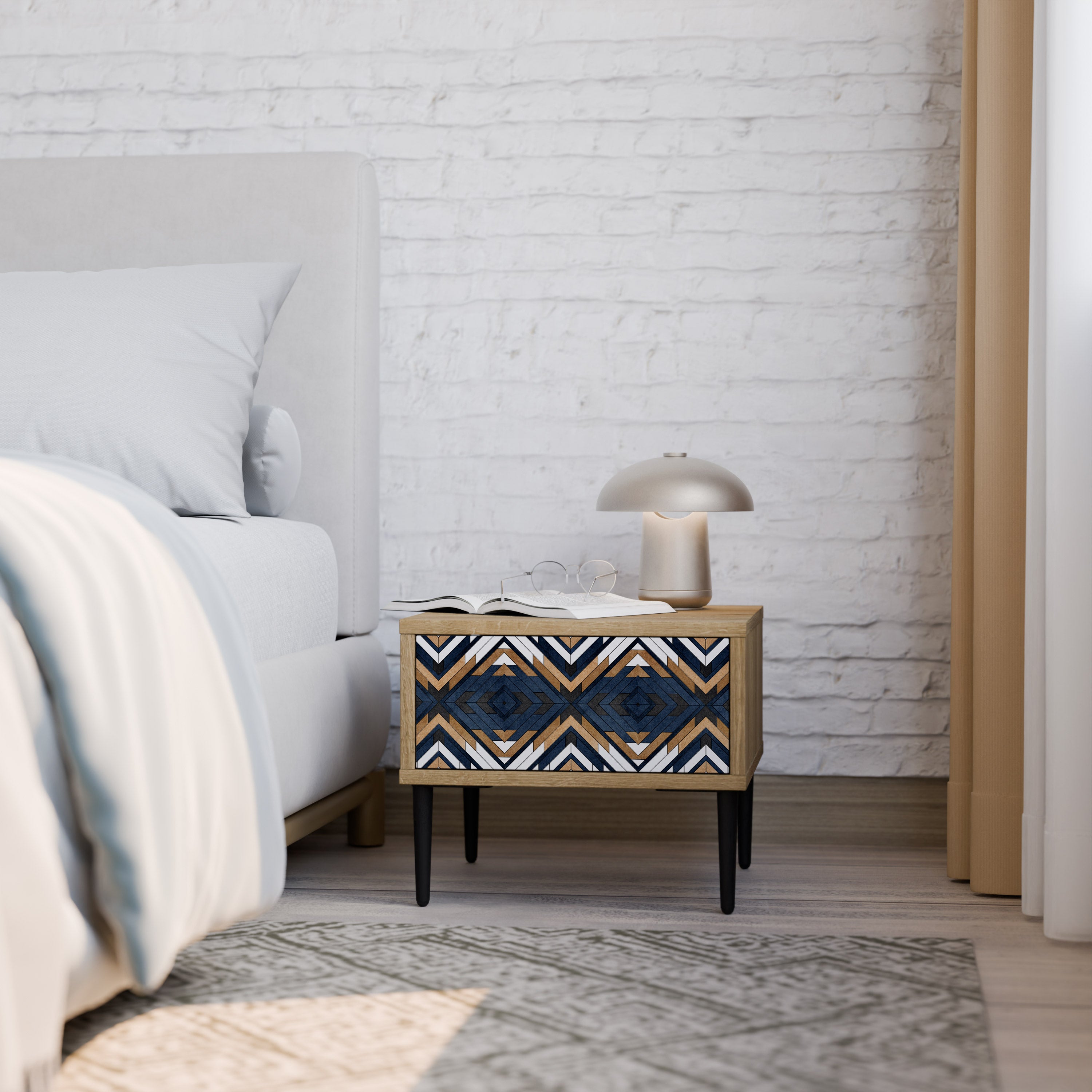 ARTFUL GEOMETRY Nightstand in Oak Effect