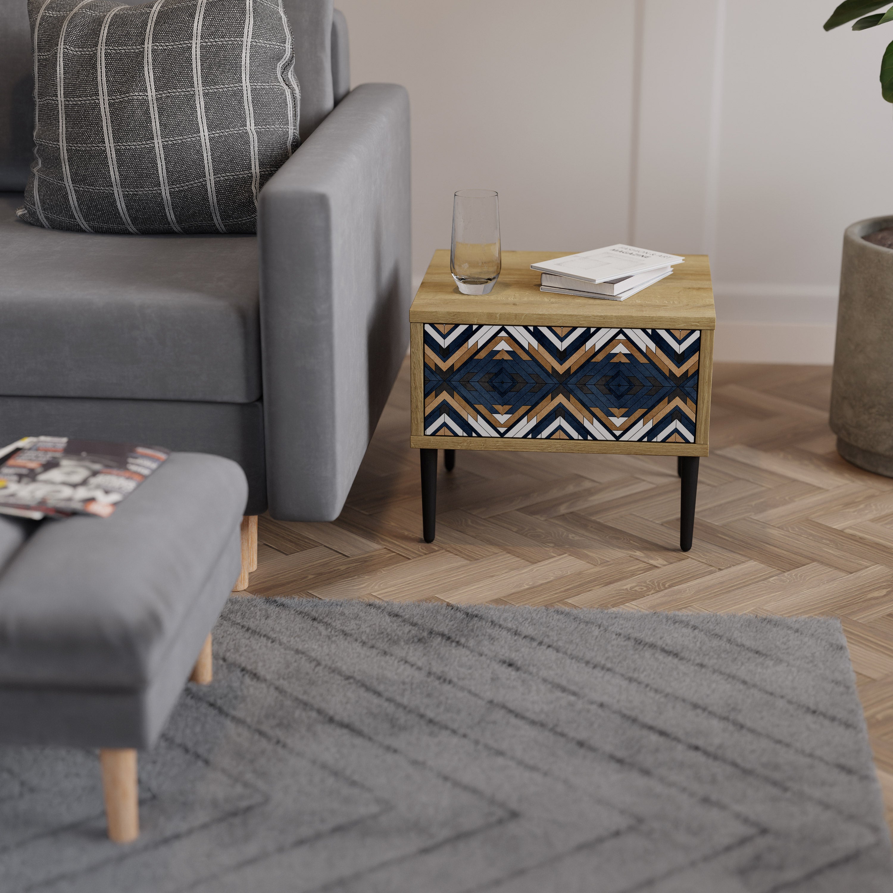 ARTFUL GEOMETRY Nightstand in Oak Effect