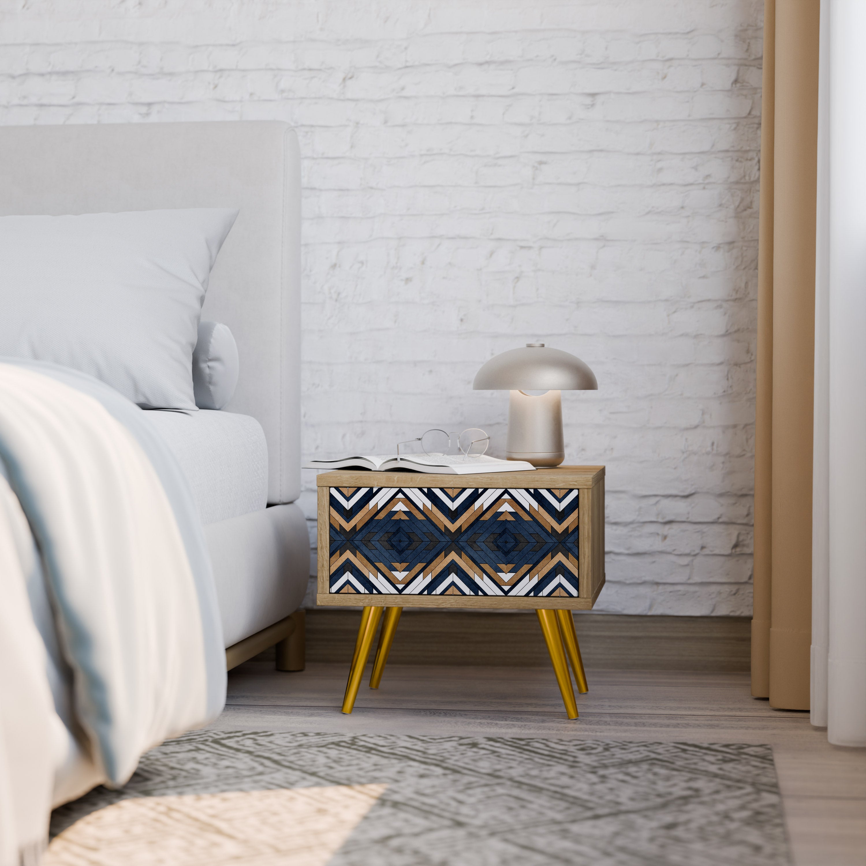 ARTFUL GEOMETRY Nightstand in Oak Effect