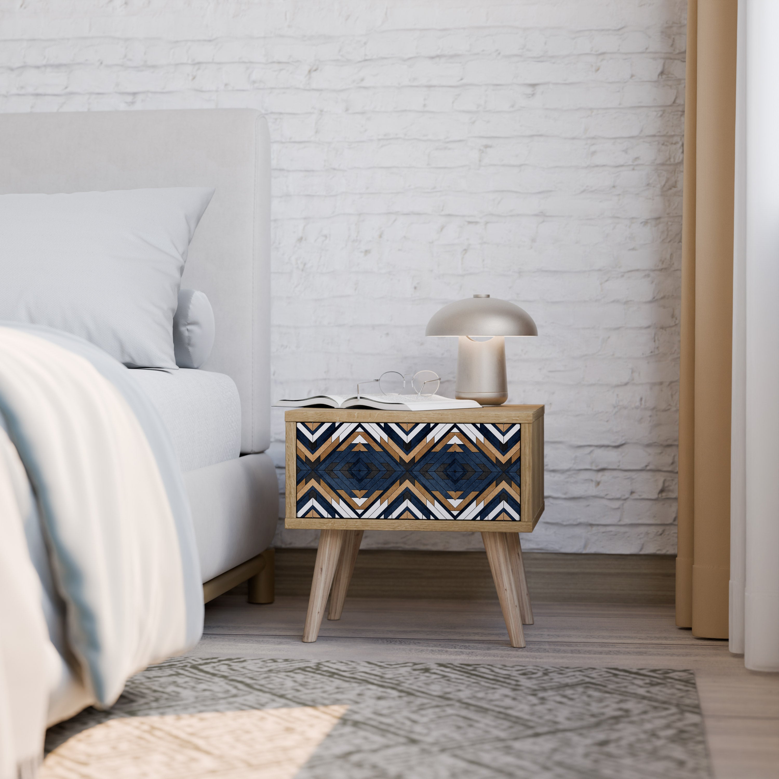 ARTFUL GEOMETRY Nightstand in Oak Effect