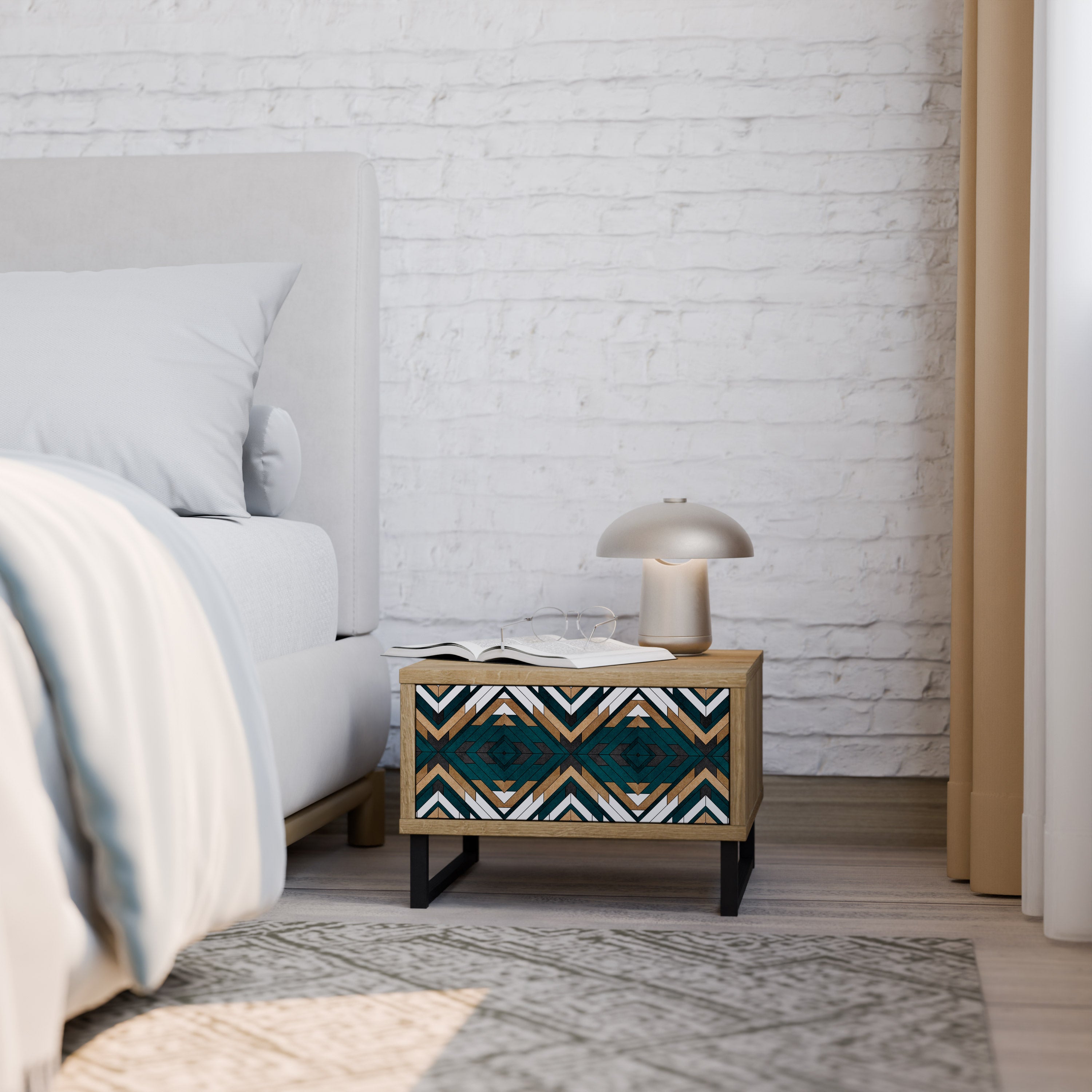 ARTISTIC GEOMETRY Nightstand in Oak Effect