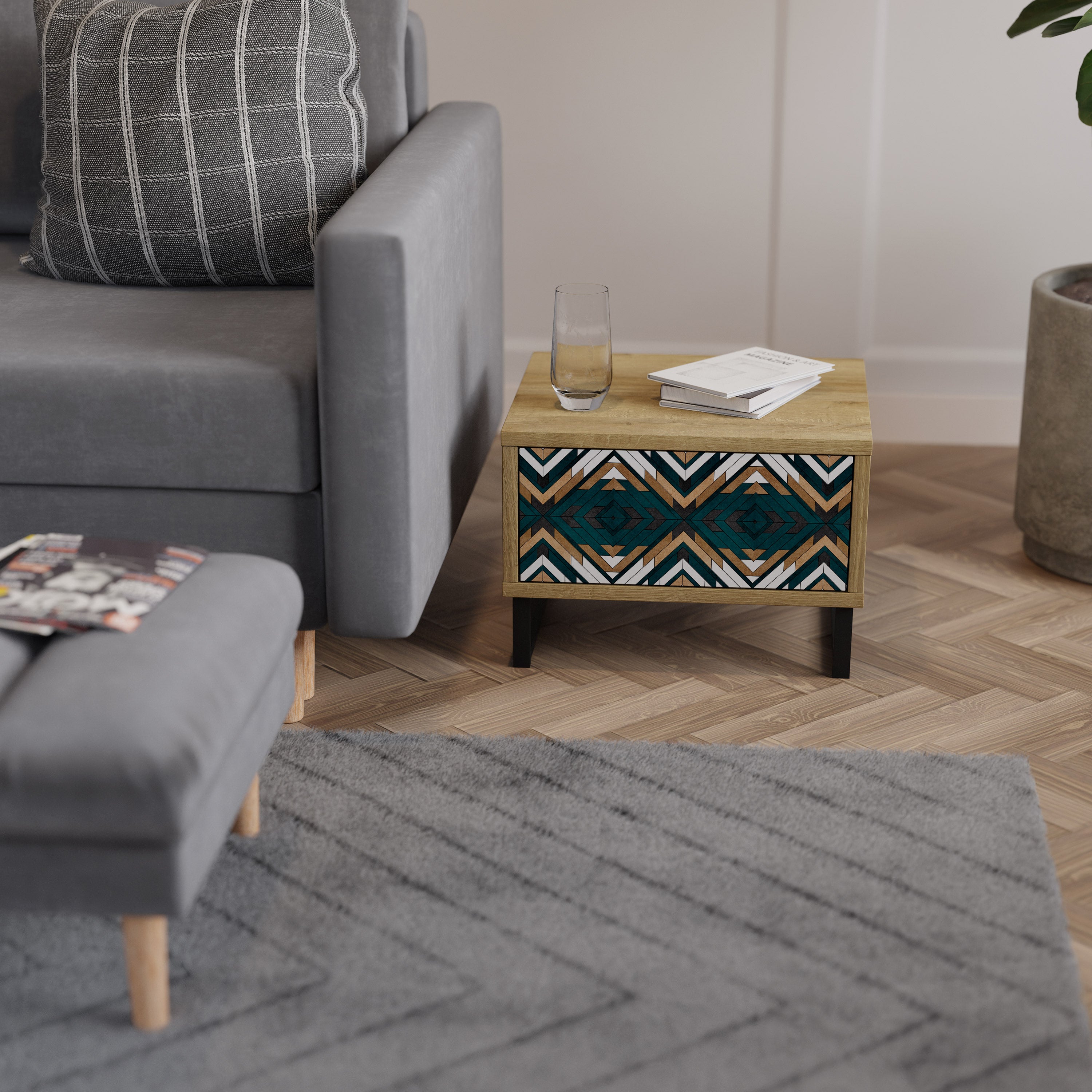 ARTISTIC GEOMETRY Nightstand in Oak Effect