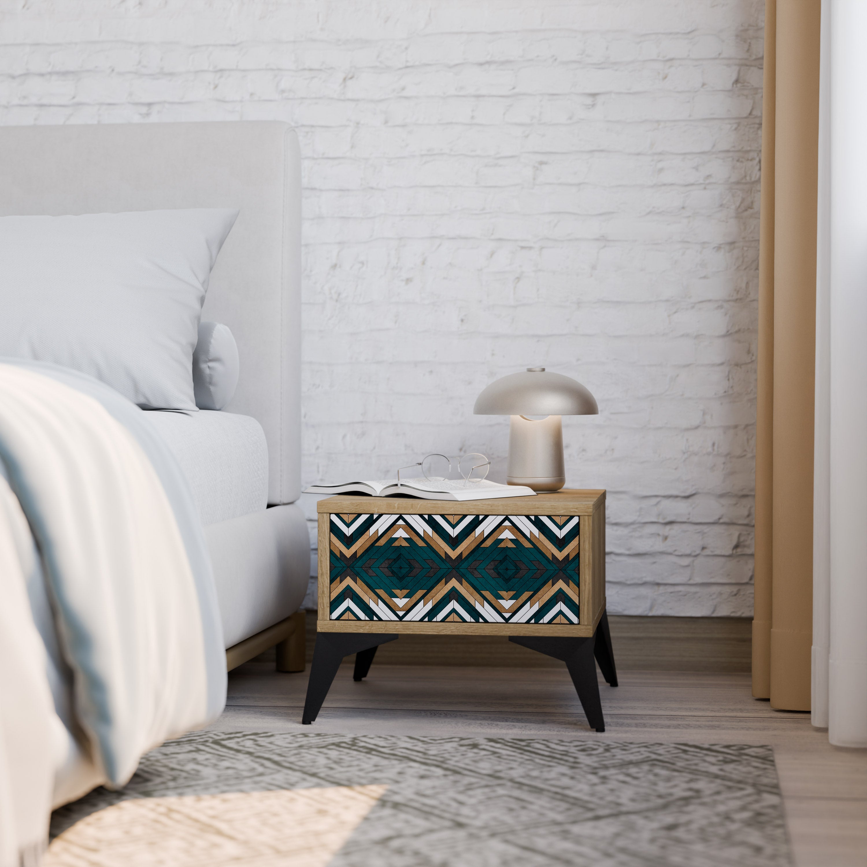 ARTISTIC GEOMETRY Nightstand in Oak Effect
