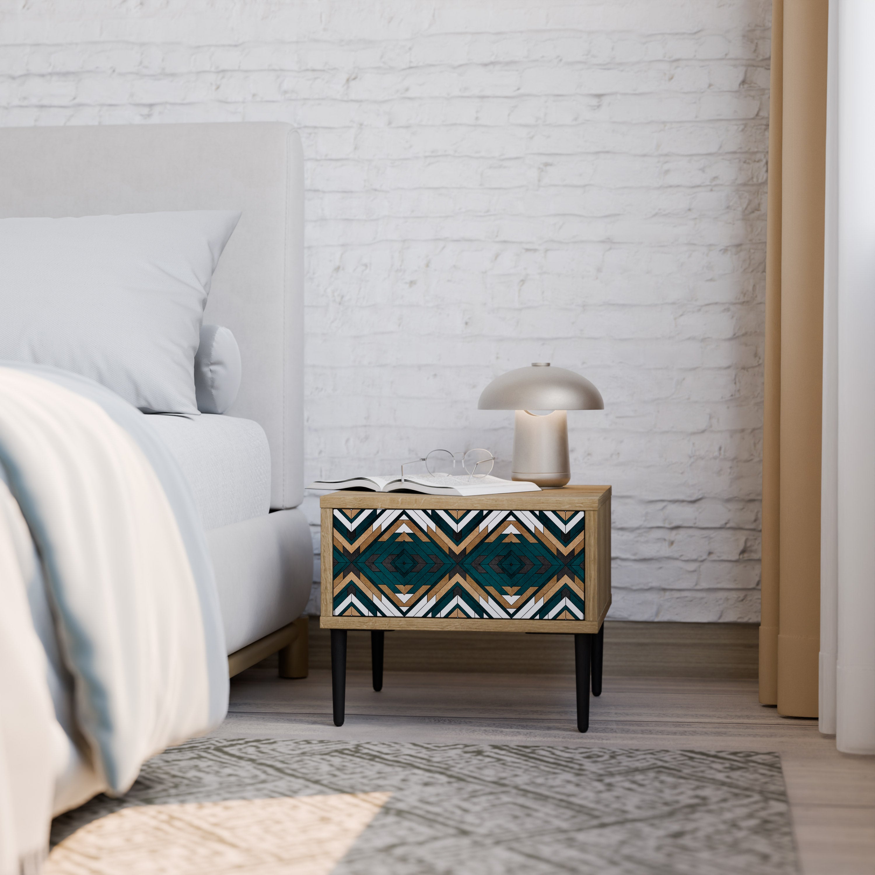 ARTISTIC GEOMETRY Nightstand in Oak Effect