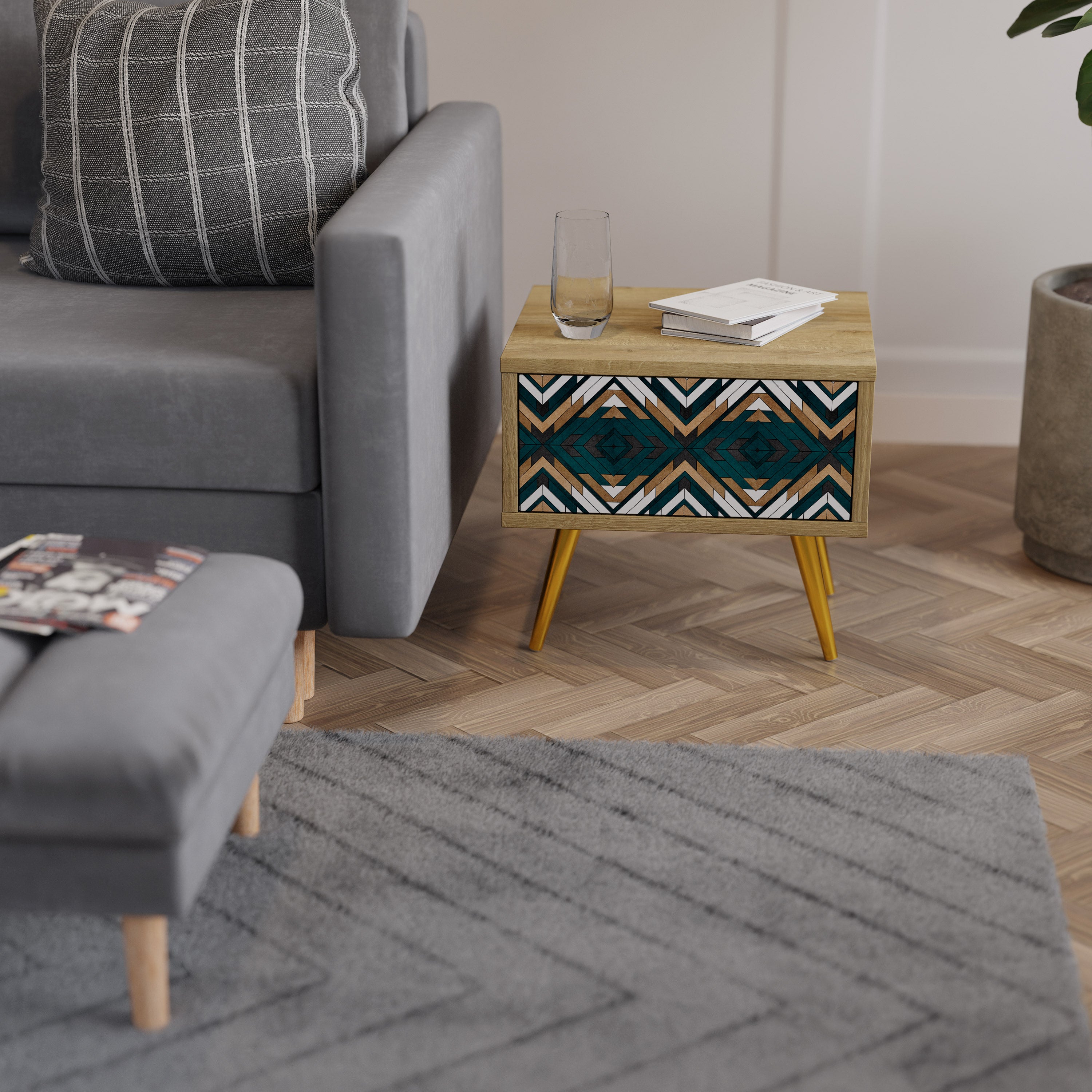ARTISTIC GEOMETRY Nightstand in Oak Effect