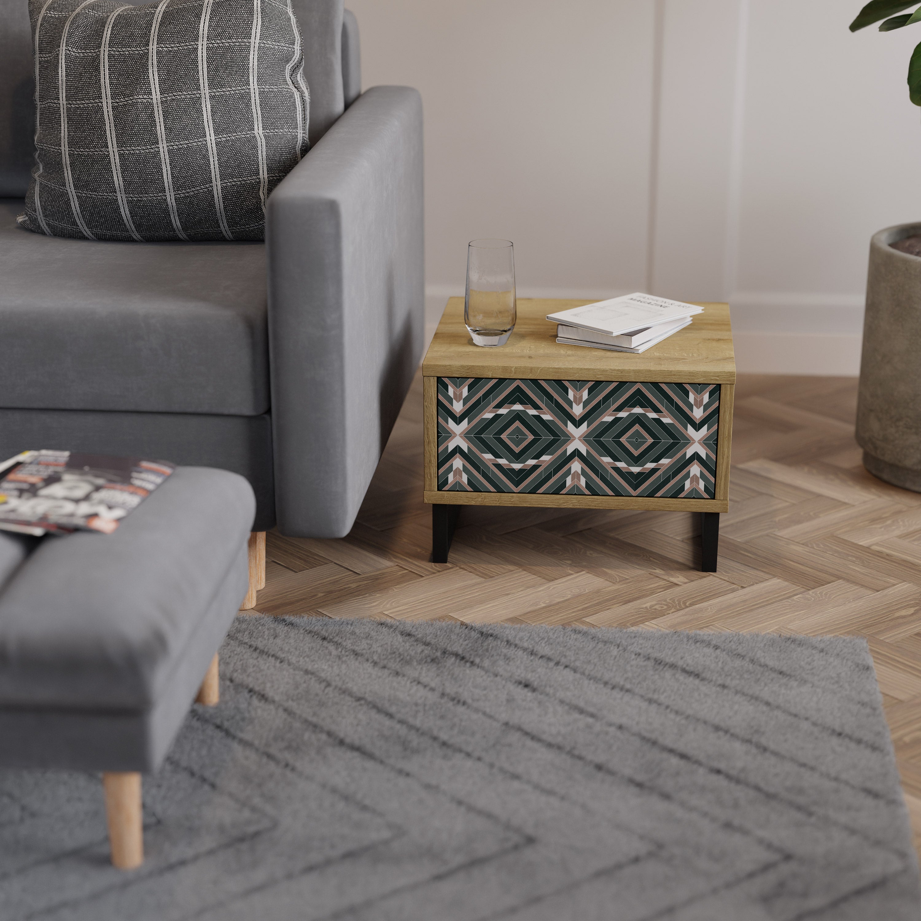 DIMENSION DELIGHTS Nightstand in Oak Effect
