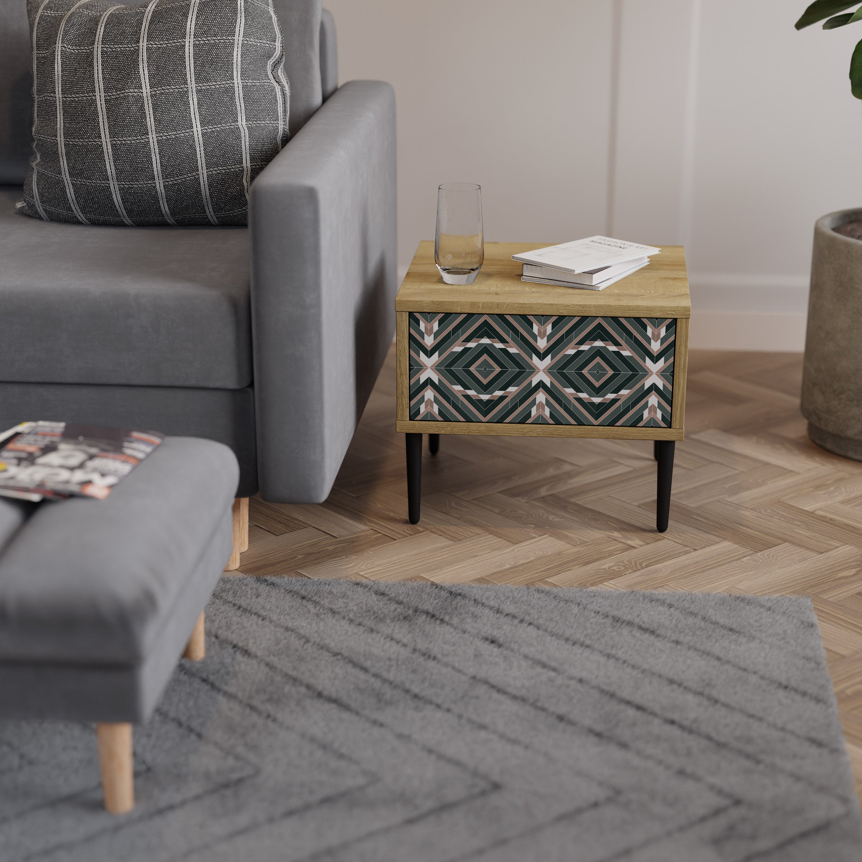 DIMENSION DELIGHTS Nightstand in Oak Effect