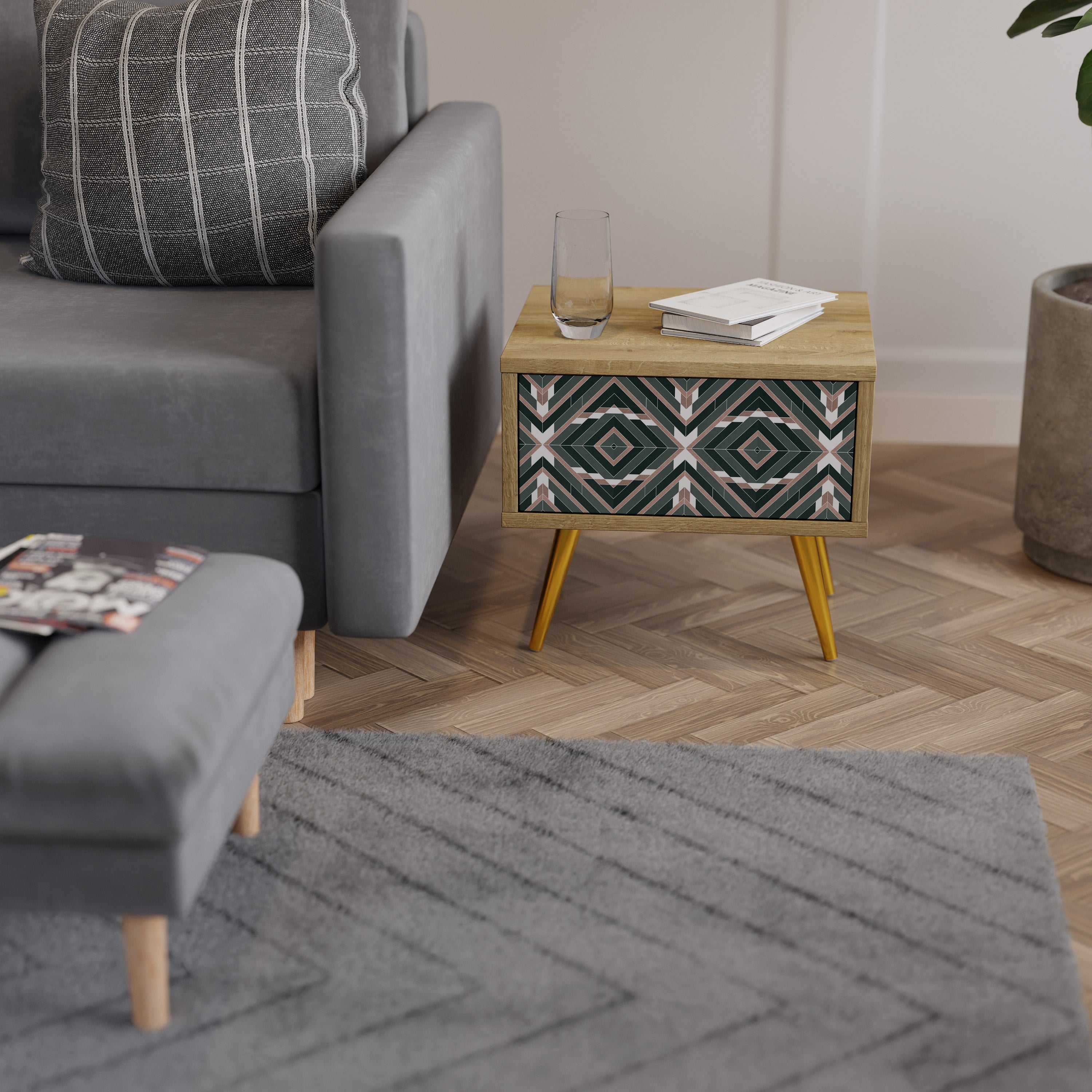 DIMENSION DELIGHTS Nightstand in Oak Effect