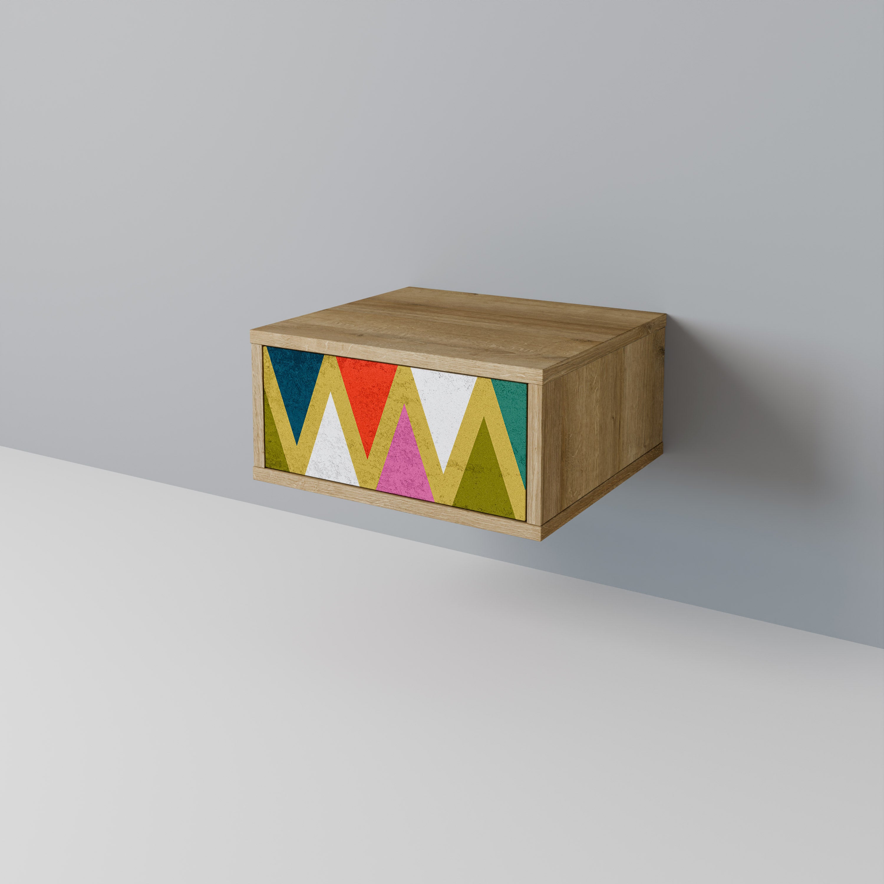 COLORFUL TRIANGLES Nightstand in Oak Effect