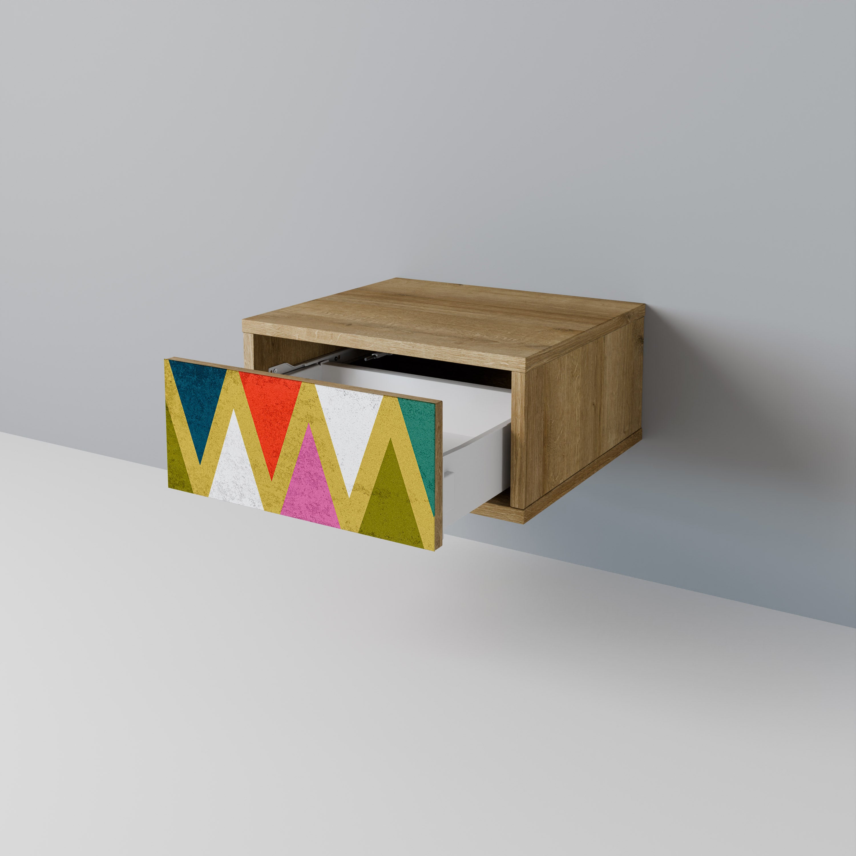 COLORFUL TRIANGLES Nightstand in Oak Effect