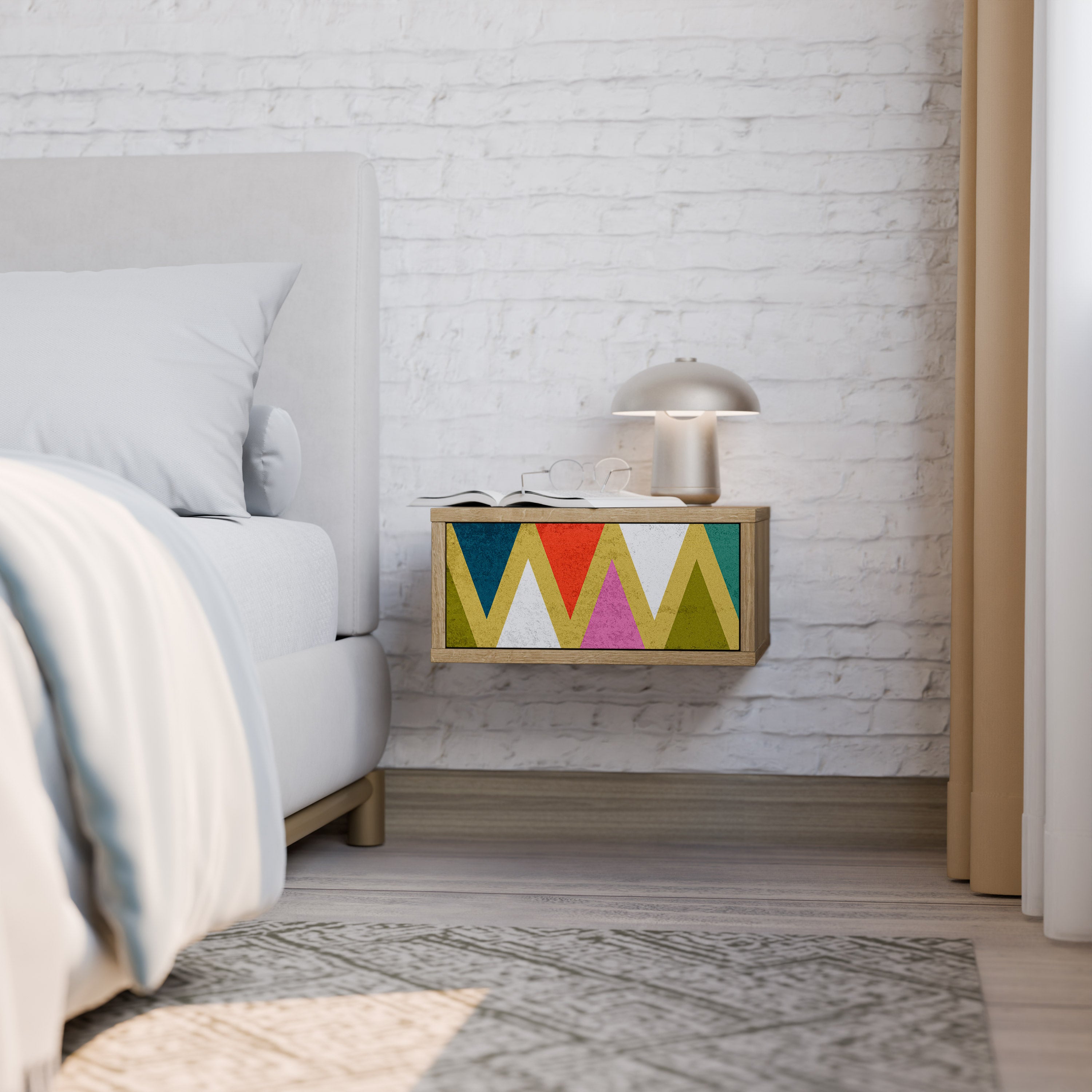 COLORFUL TRIANGLES Nightstand in Oak Effect