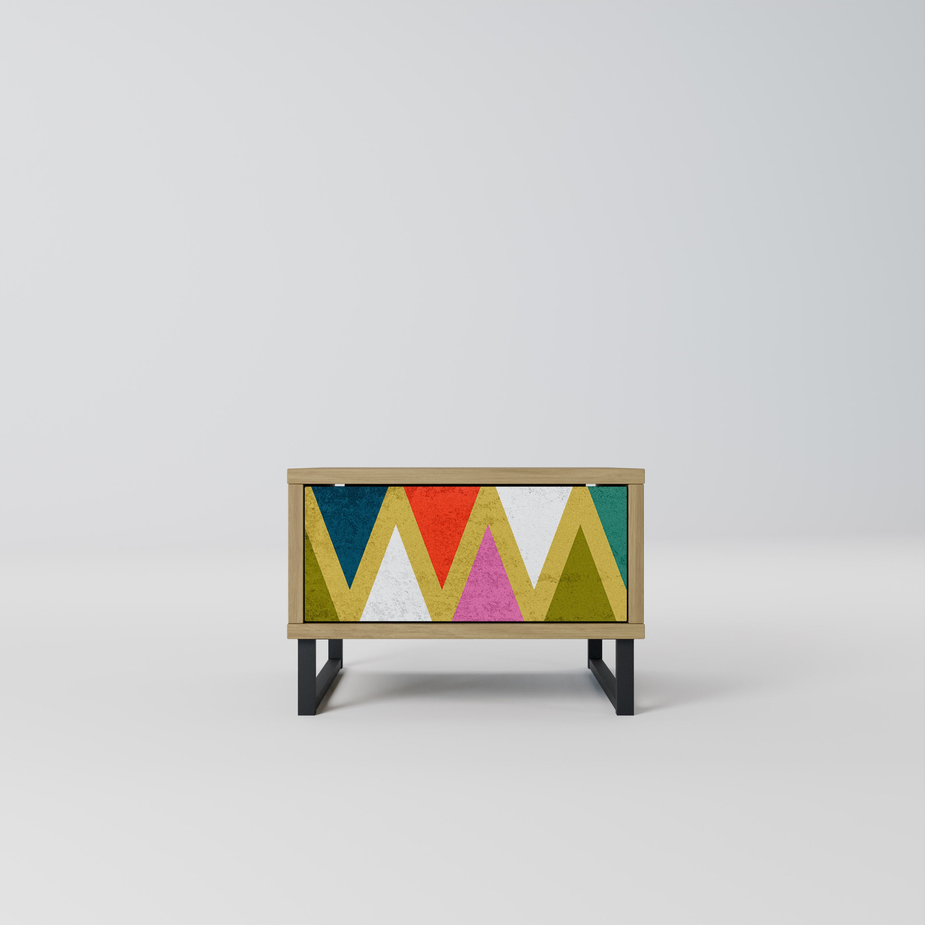 COLORFUL TRIANGLES Nightstand in Oak Effect