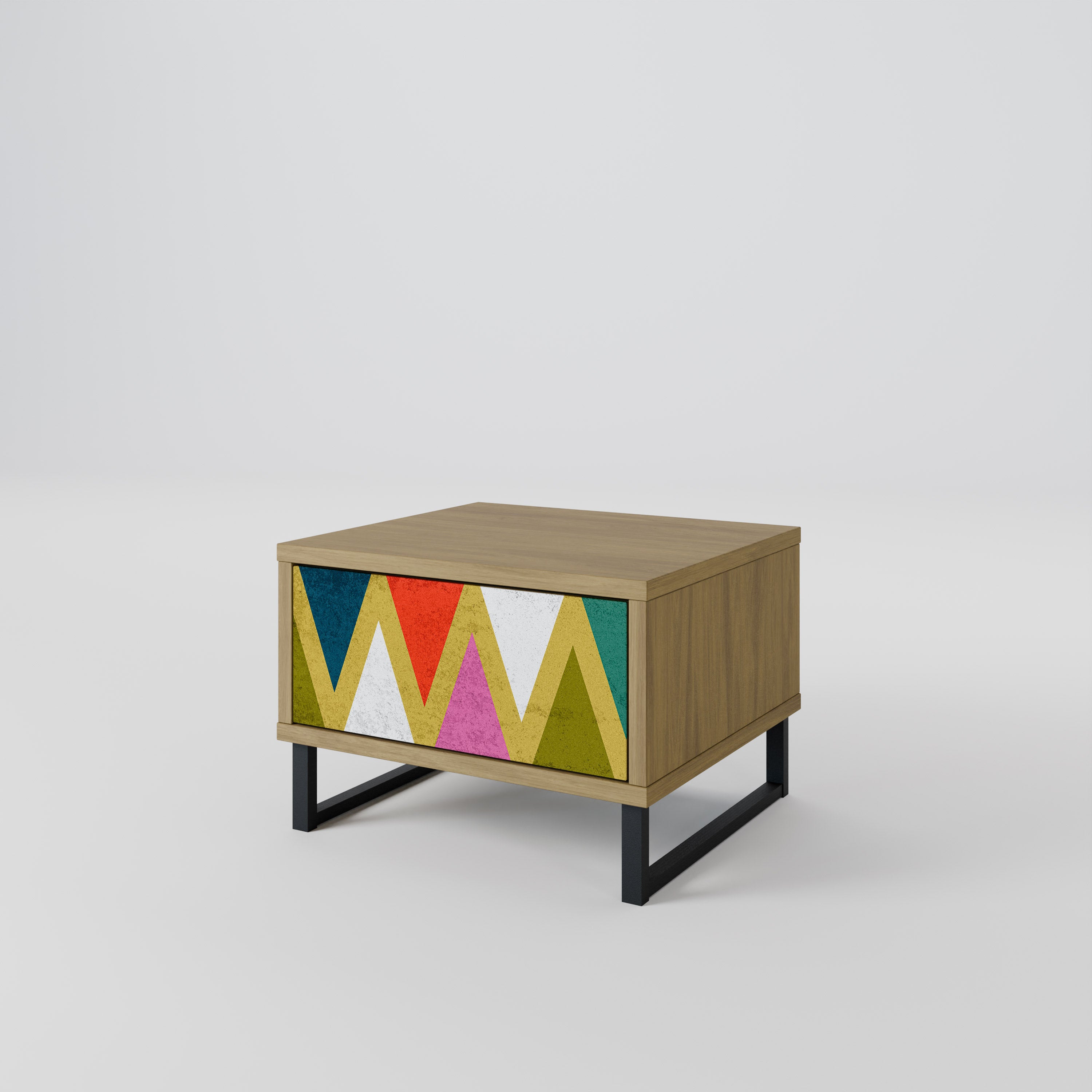 COLORFUL TRIANGLES Nightstand in Oak Effect