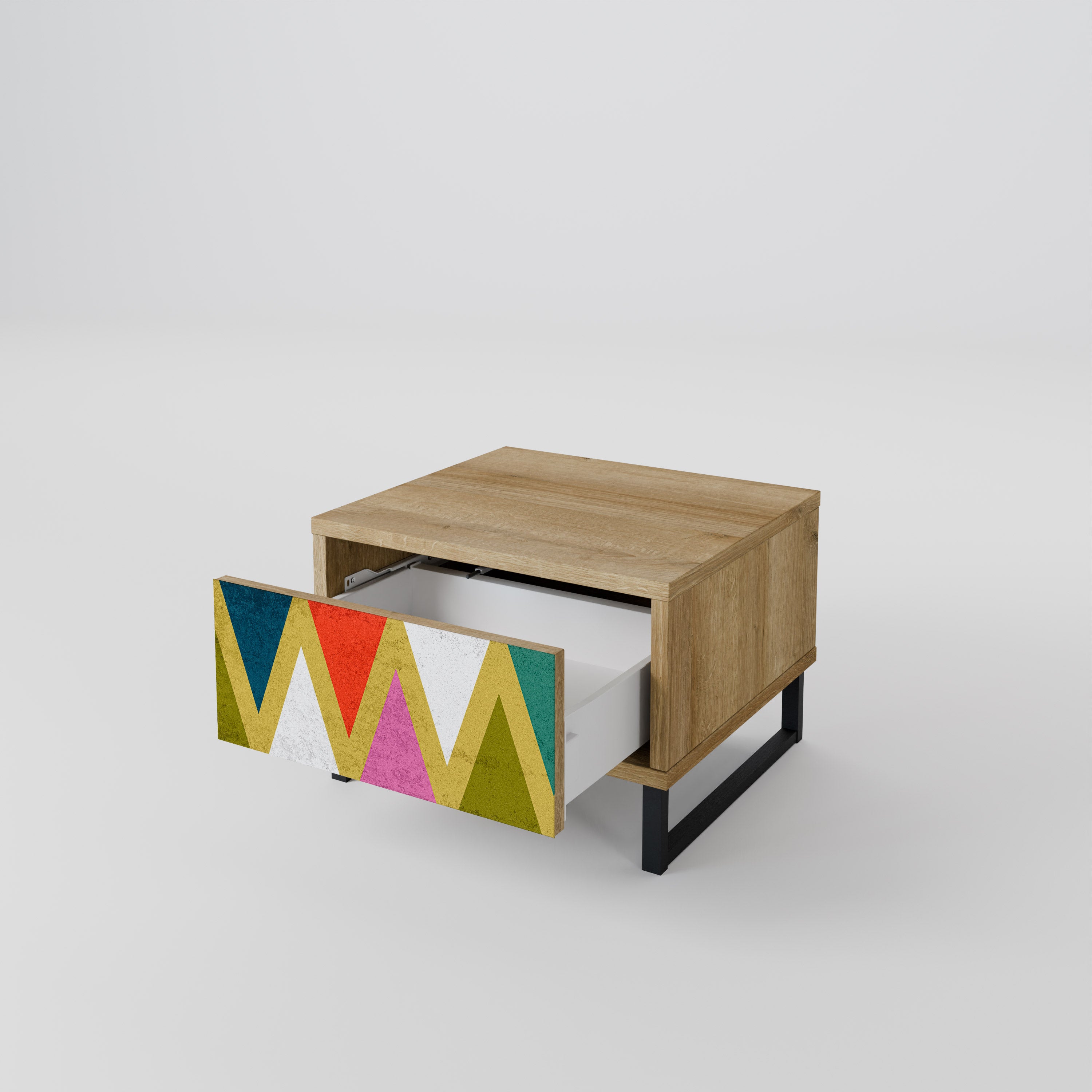 COLORFUL TRIANGLES Nightstand in Oak Effect