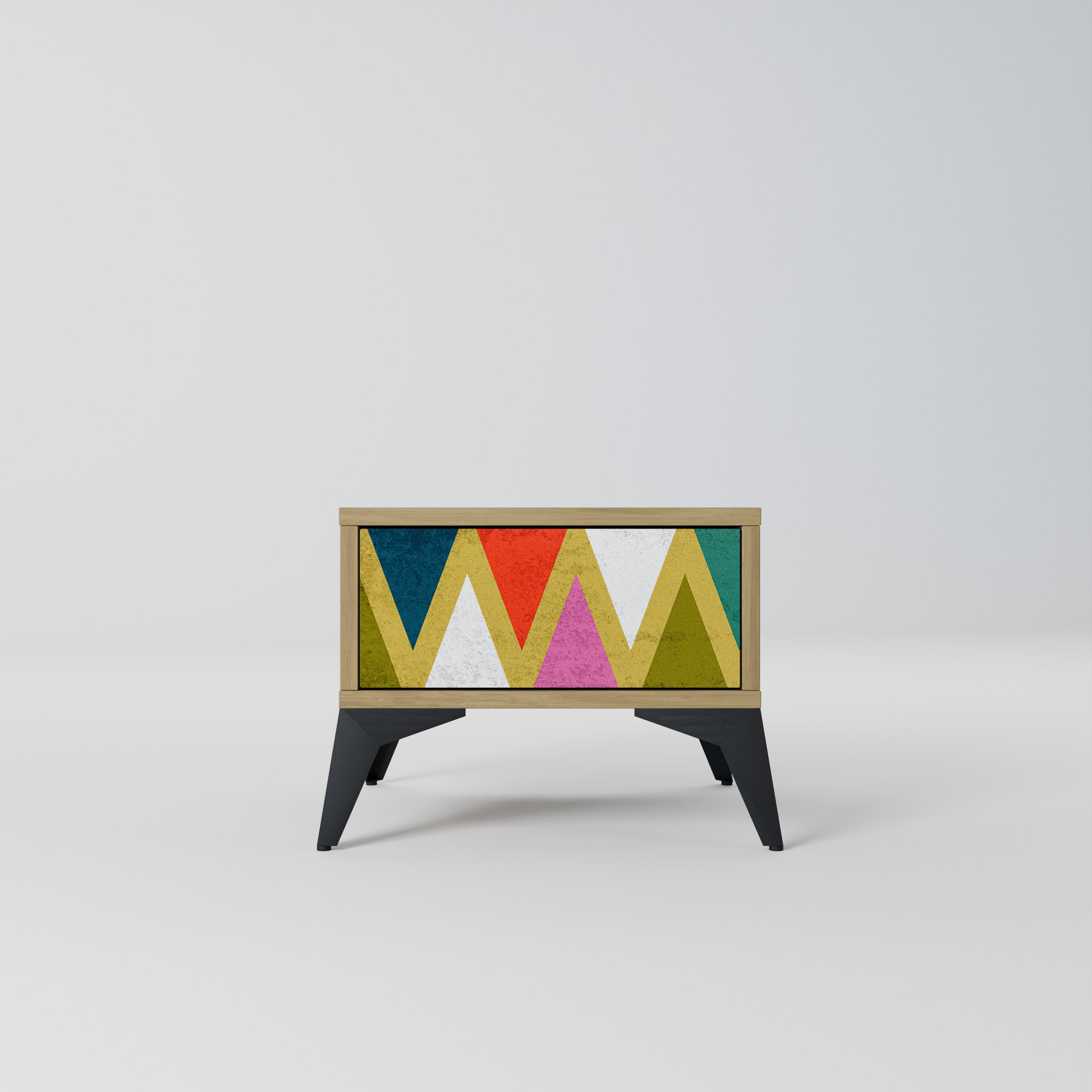 COLORFUL TRIANGLES Nightstand in Oak Effect