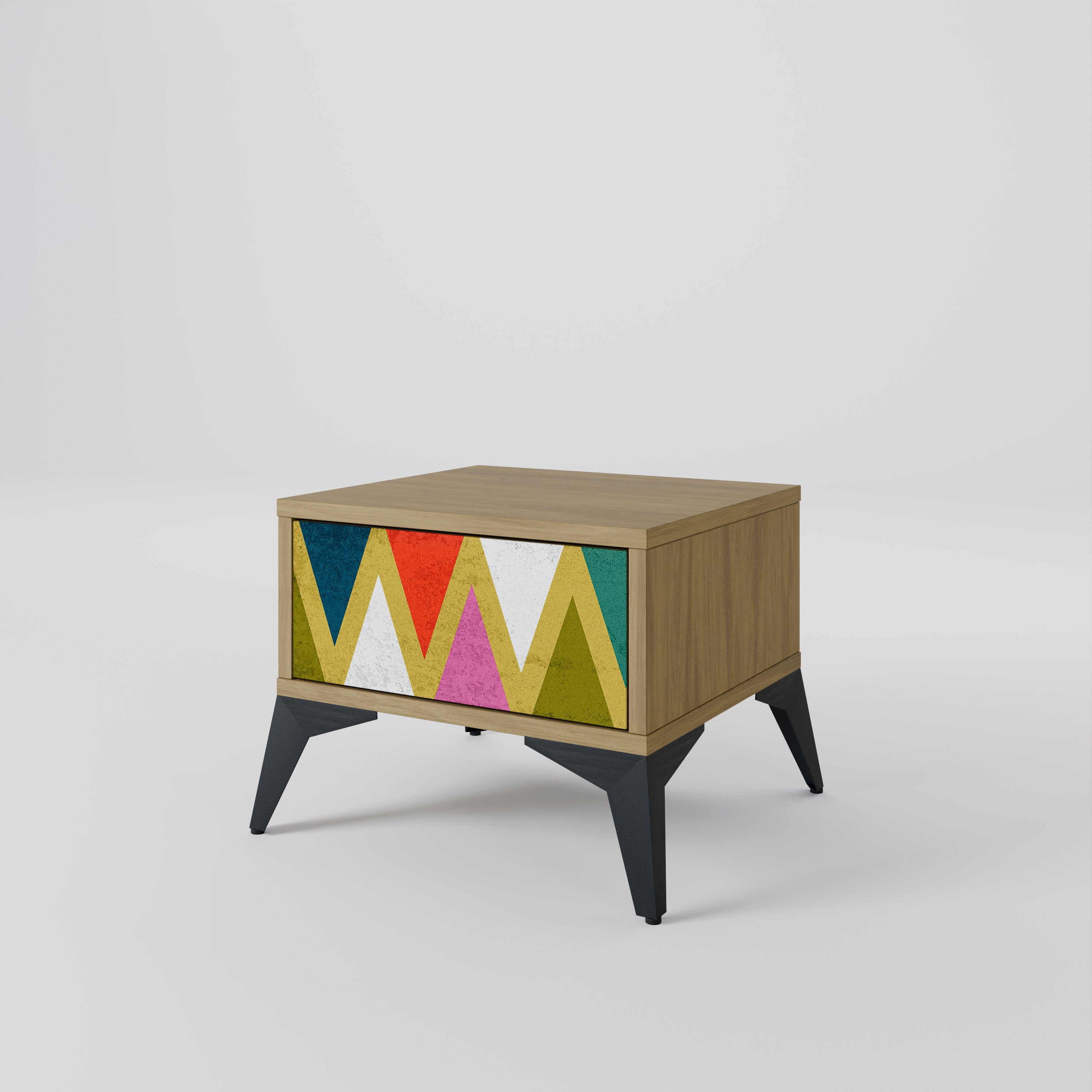 COLORFUL TRIANGLES Nightstand in Oak Effect