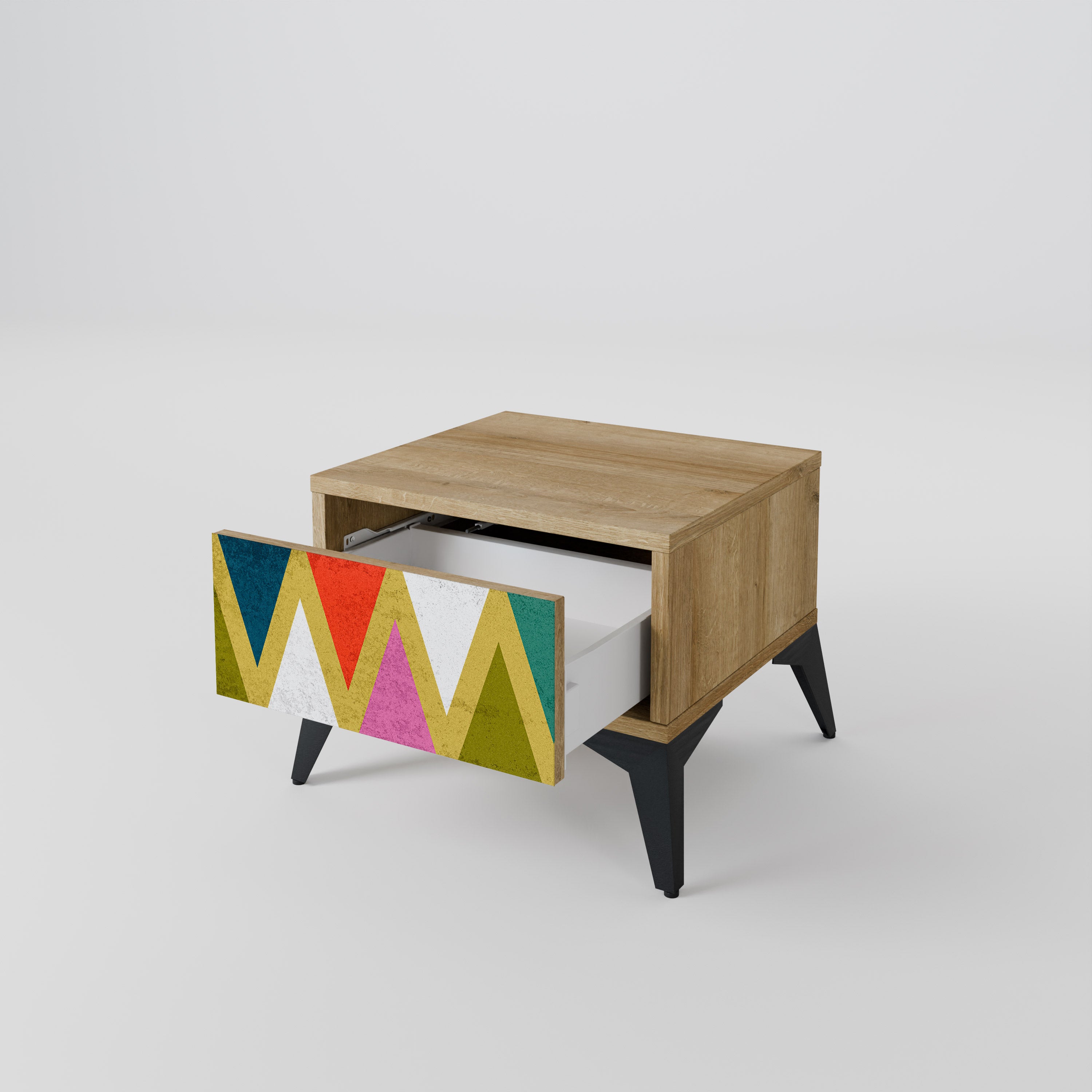 COLORFUL TRIANGLES Nightstand in Oak Effect