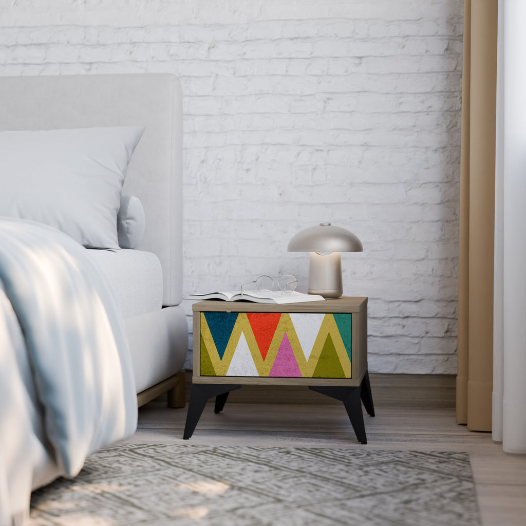 COLORFUL TRIANGLES Nightstand in Oak Effect