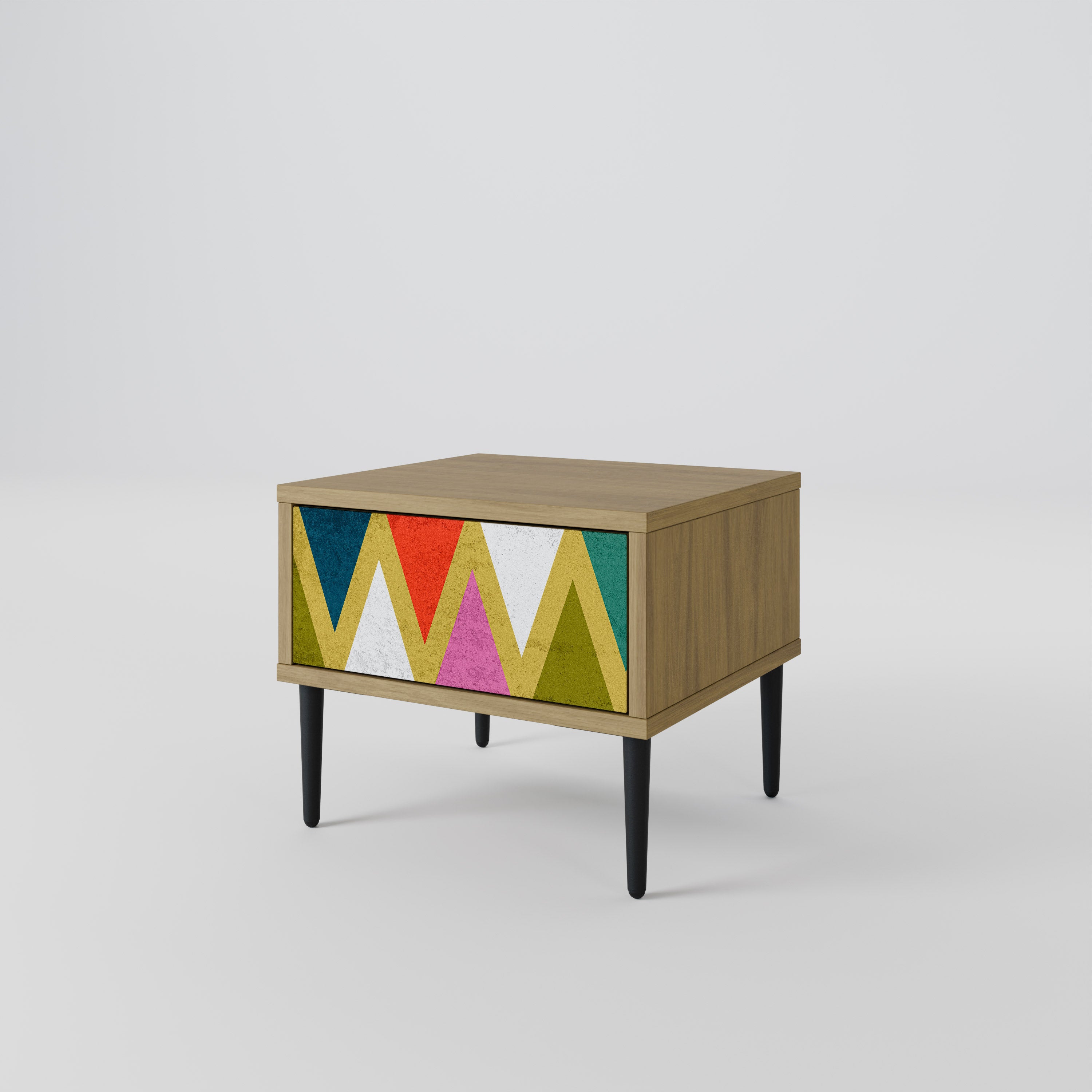 COLORFUL TRIANGLES Nightstand in Oak Effect