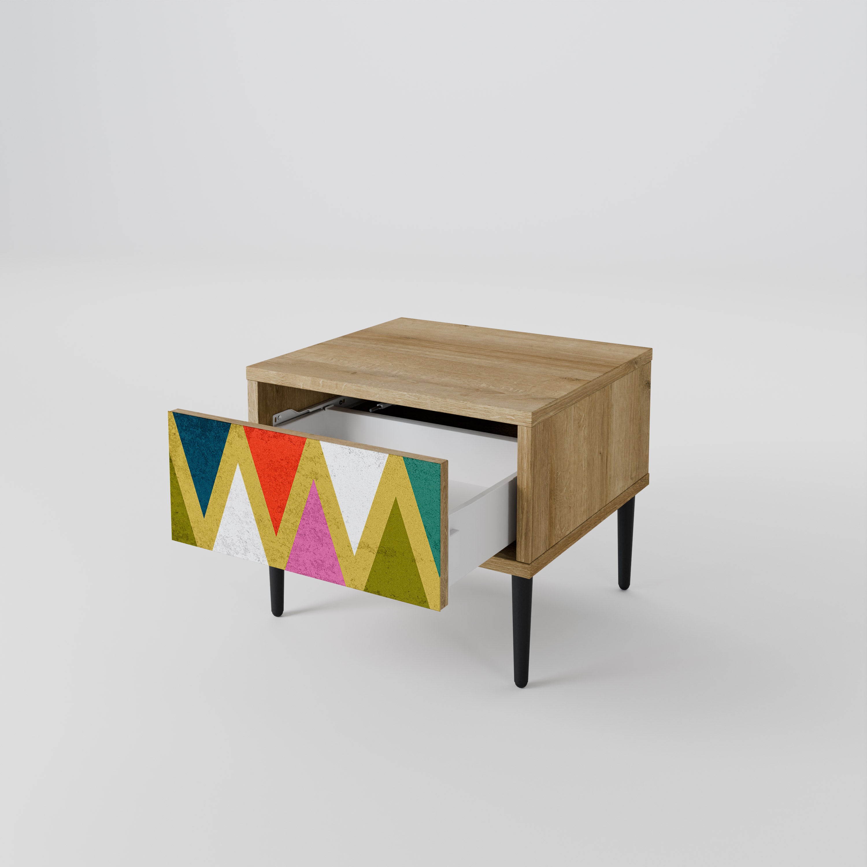 COLORFUL TRIANGLES Nightstand in Oak Effect