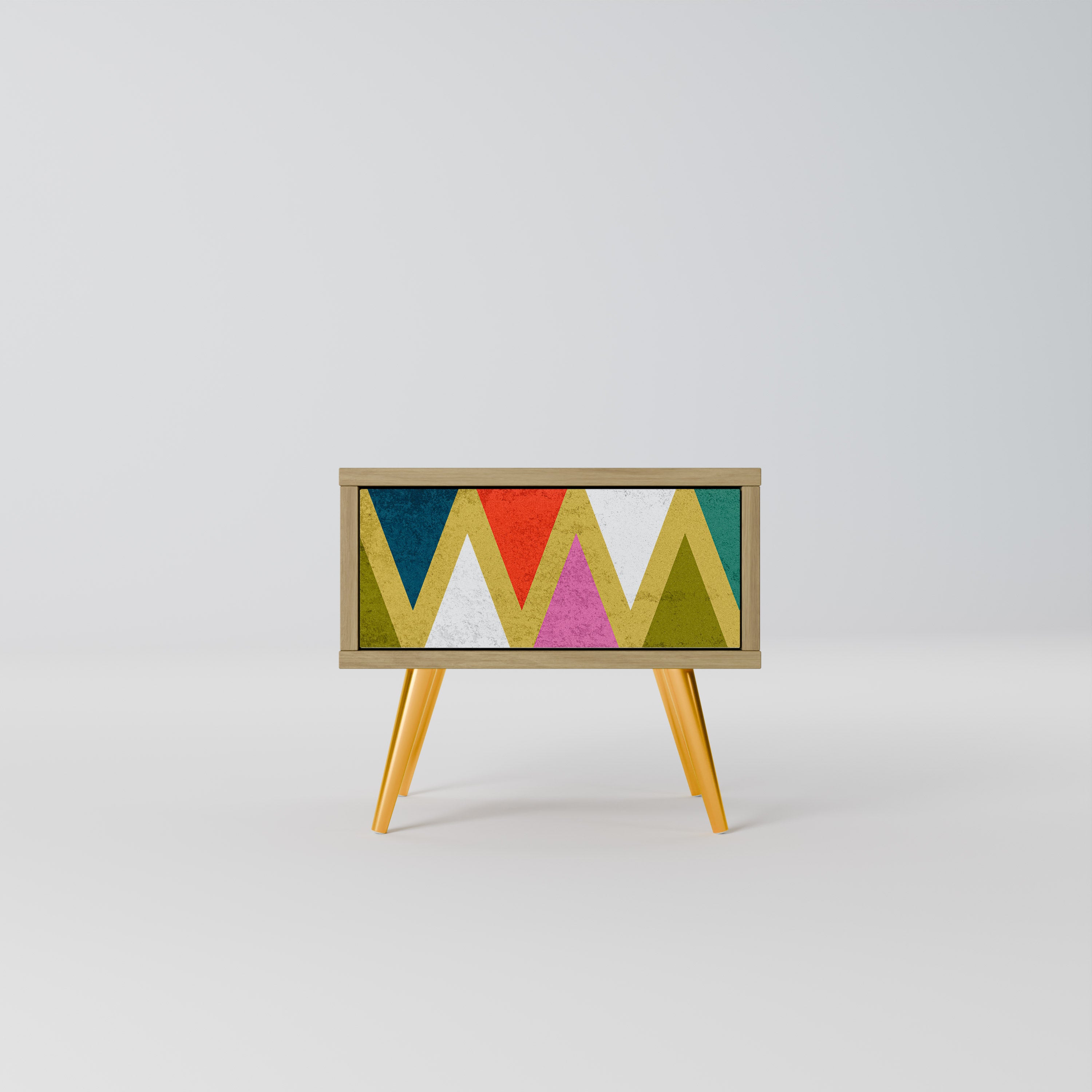 COLORFUL TRIANGLES Nightstand in Oak Effect