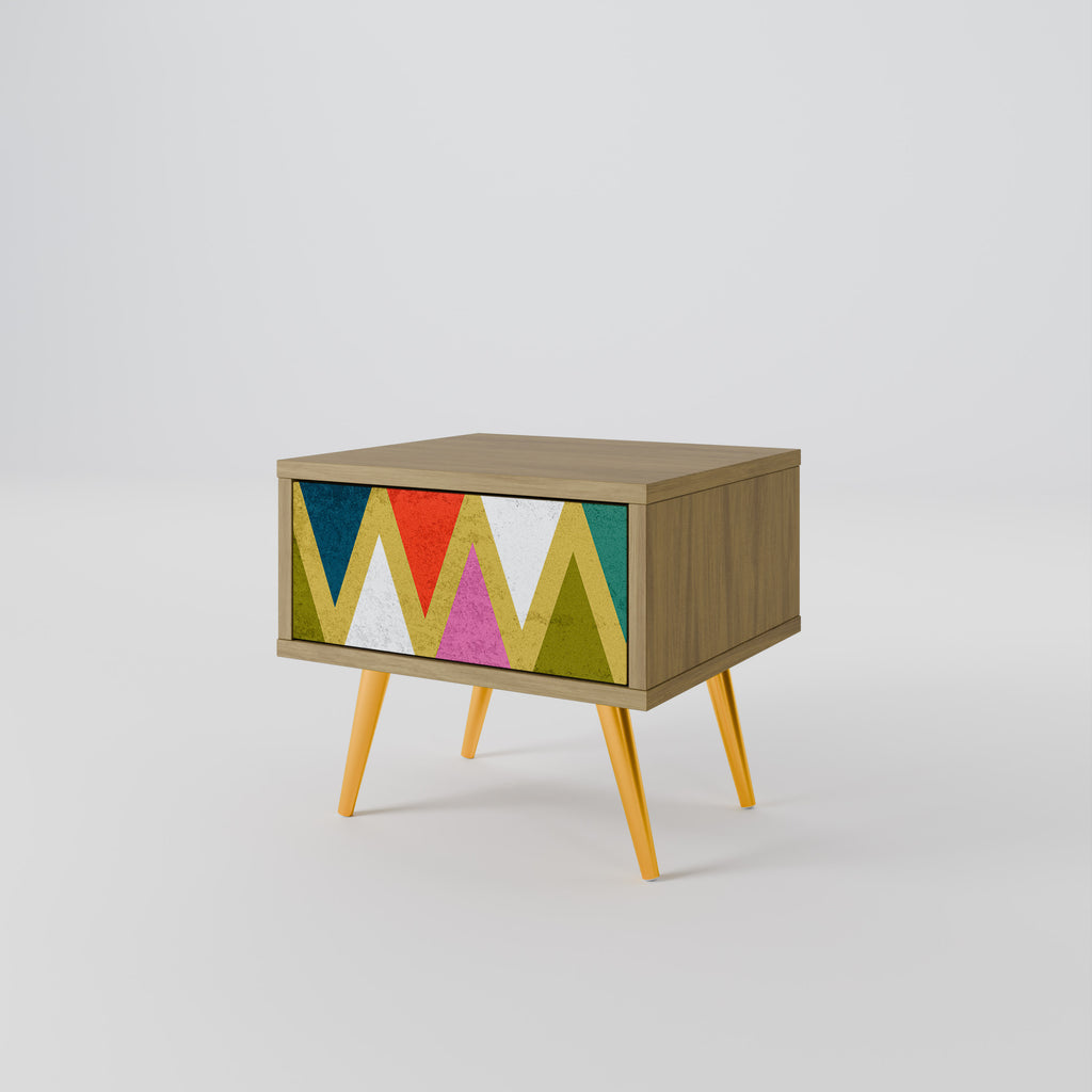 COLORFUL TRIANGLES Nightstand in Oak Effect