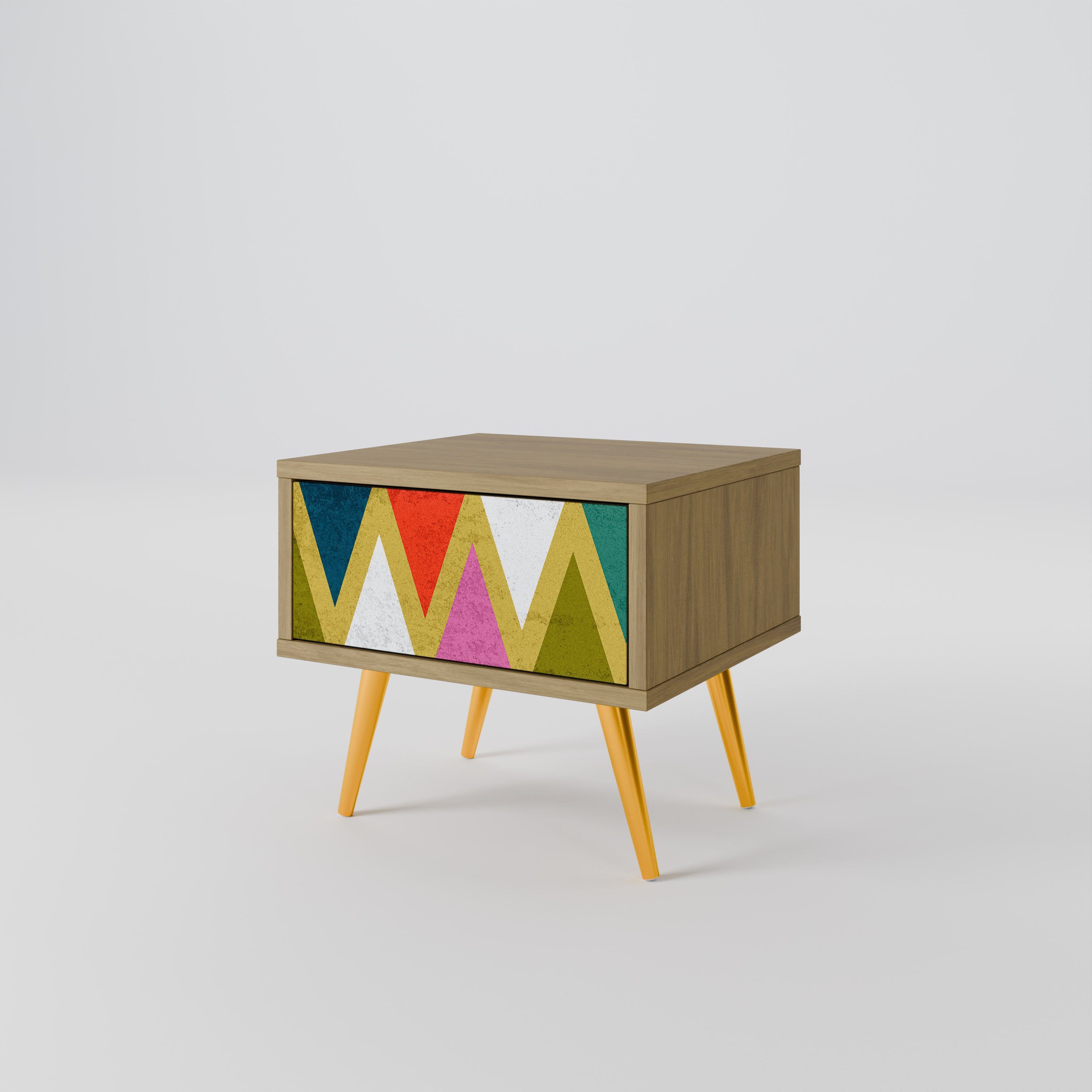 COLORFUL TRIANGLES Nightstand in Oak Effect