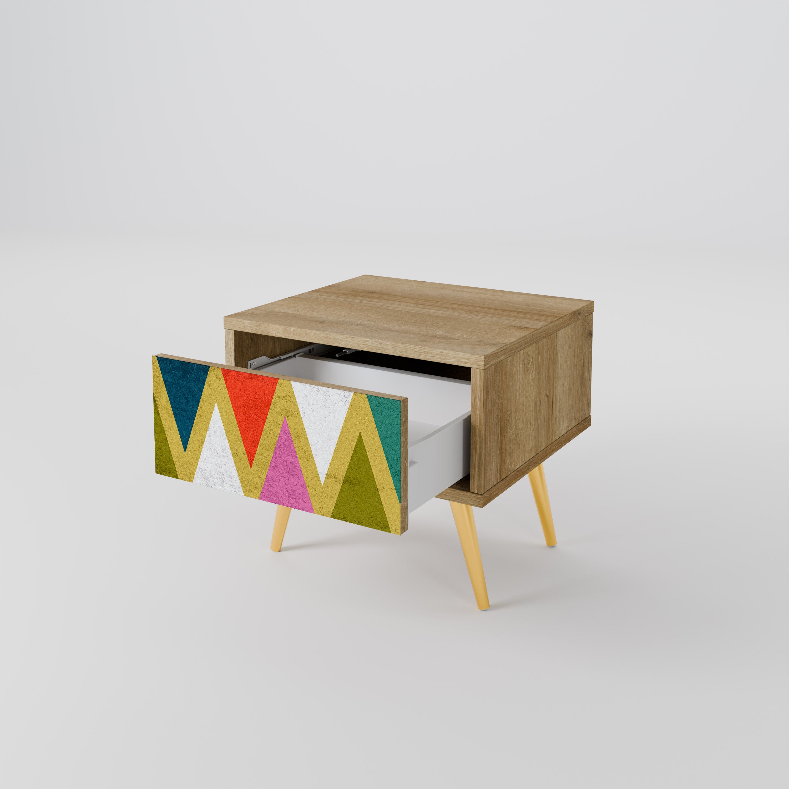 COLORFUL TRIANGLES Nightstand in Oak Effect