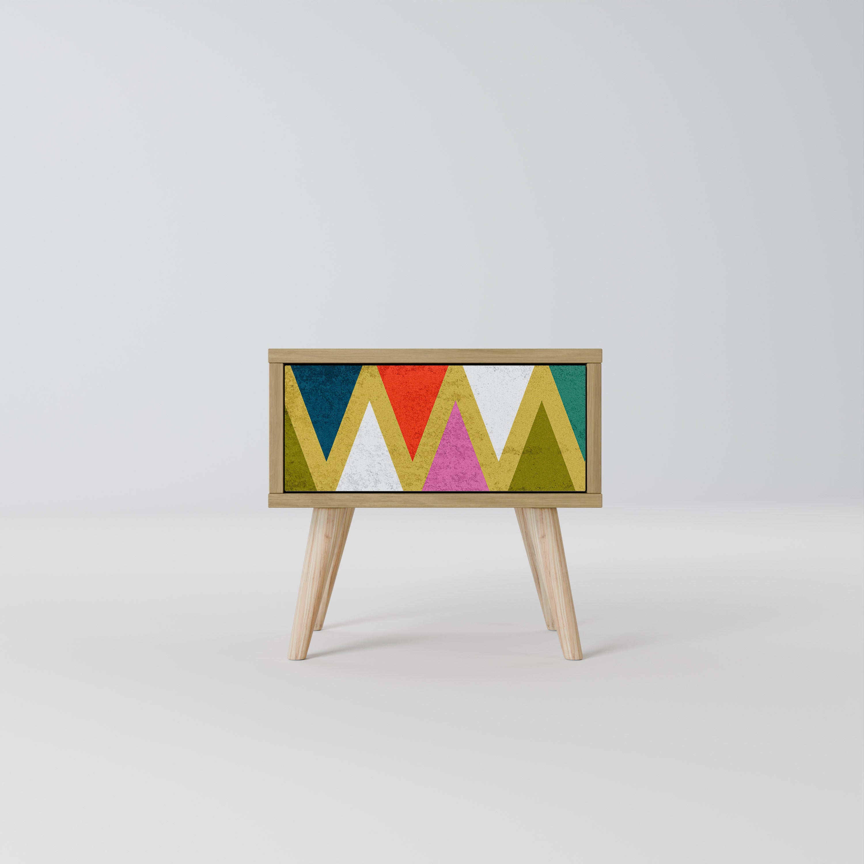 COLORFUL TRIANGLES Nightstand in Oak Effect