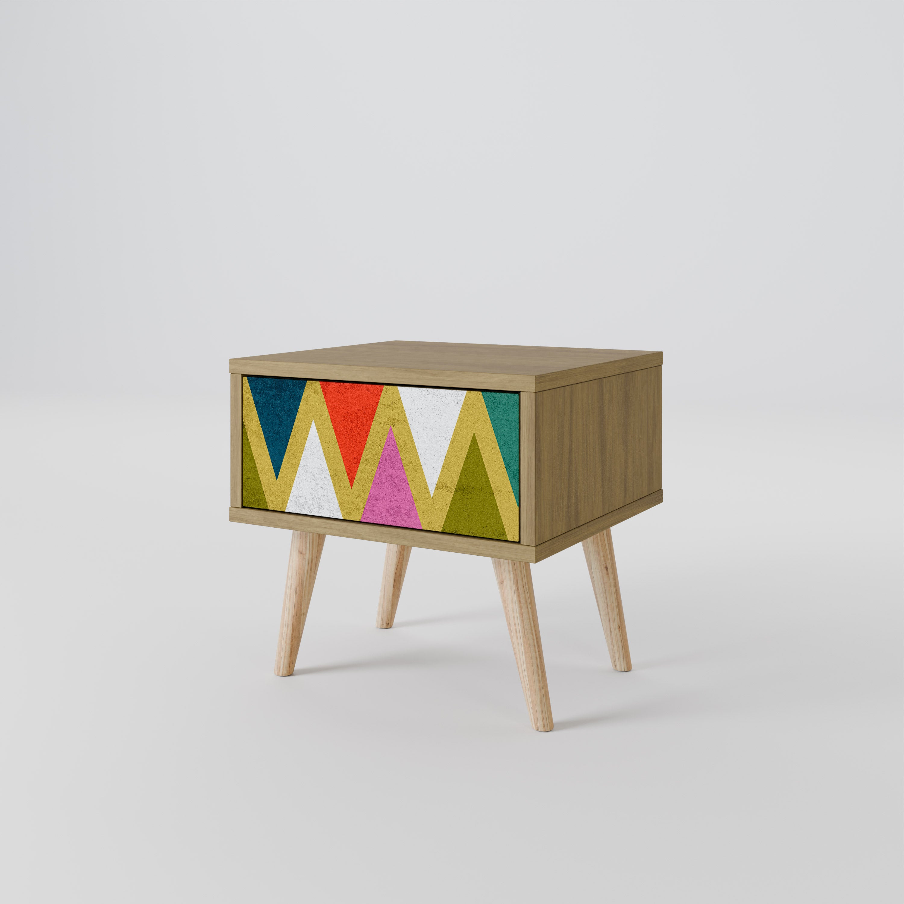 COLORFUL TRIANGLES Nightstand in Oak Effect