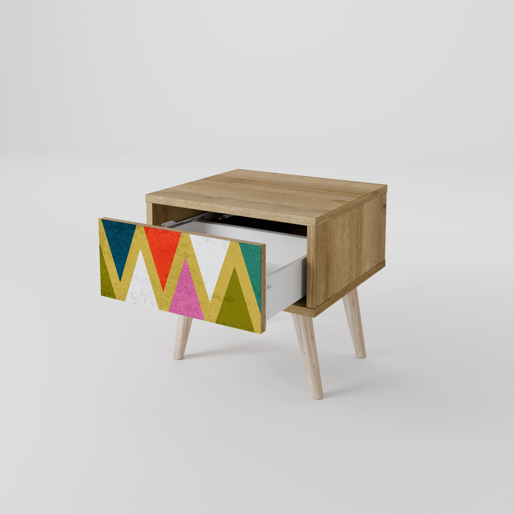 COLORFUL TRIANGLES Nightstand in Oak Effect