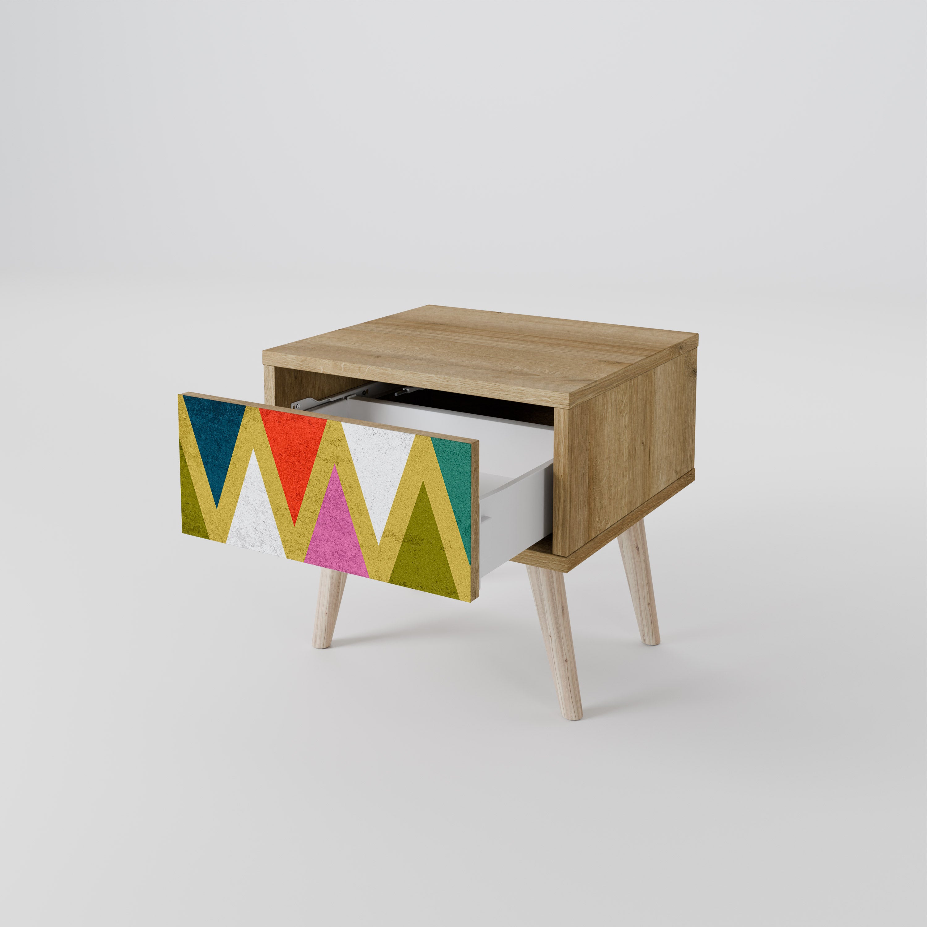COLORFUL TRIANGLES Nightstand in Oak Effect