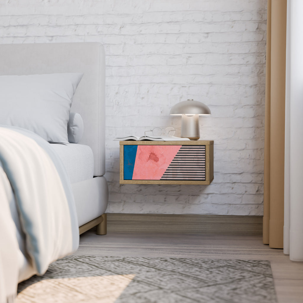 Mesita de noche GLAMOROUS STRIPE en efecto roble