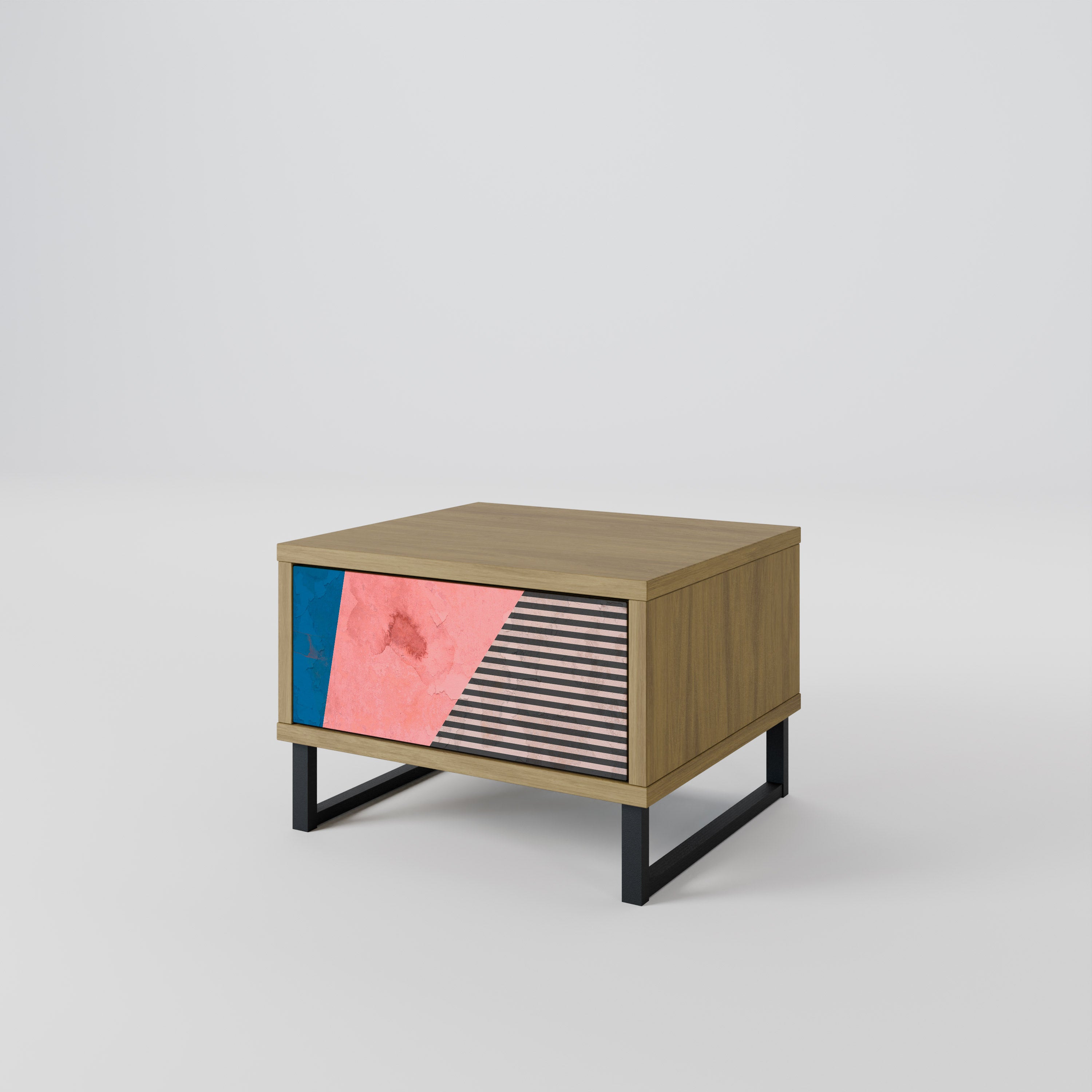 GLAMOROUS STRIPE Nightstand in Oak Effect
