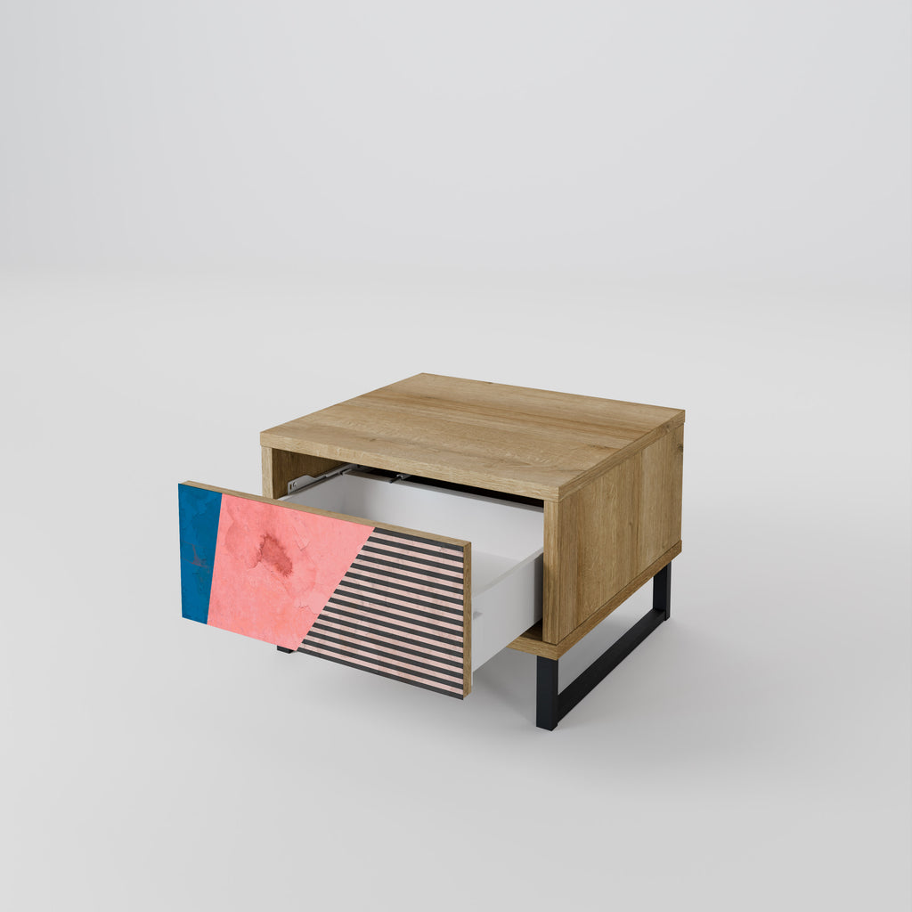 Mesita de noche GLAMOROUS STRIPE en efecto roble
