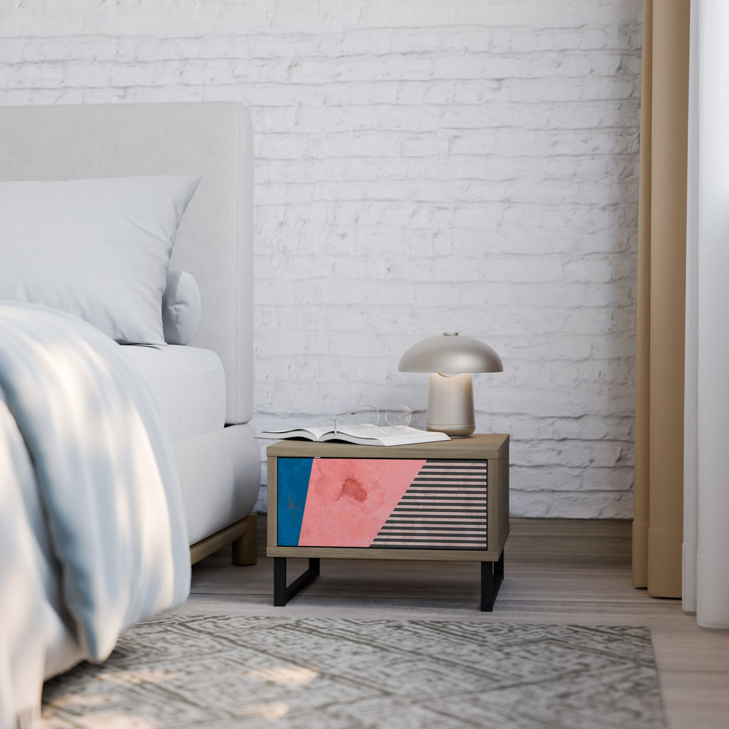Mesita de noche GLAMOROUS STRIPE en efecto roble