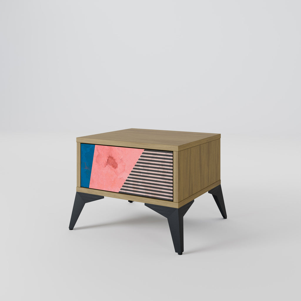 Mesita de noche GLAMOROUS STRIPE en efecto roble