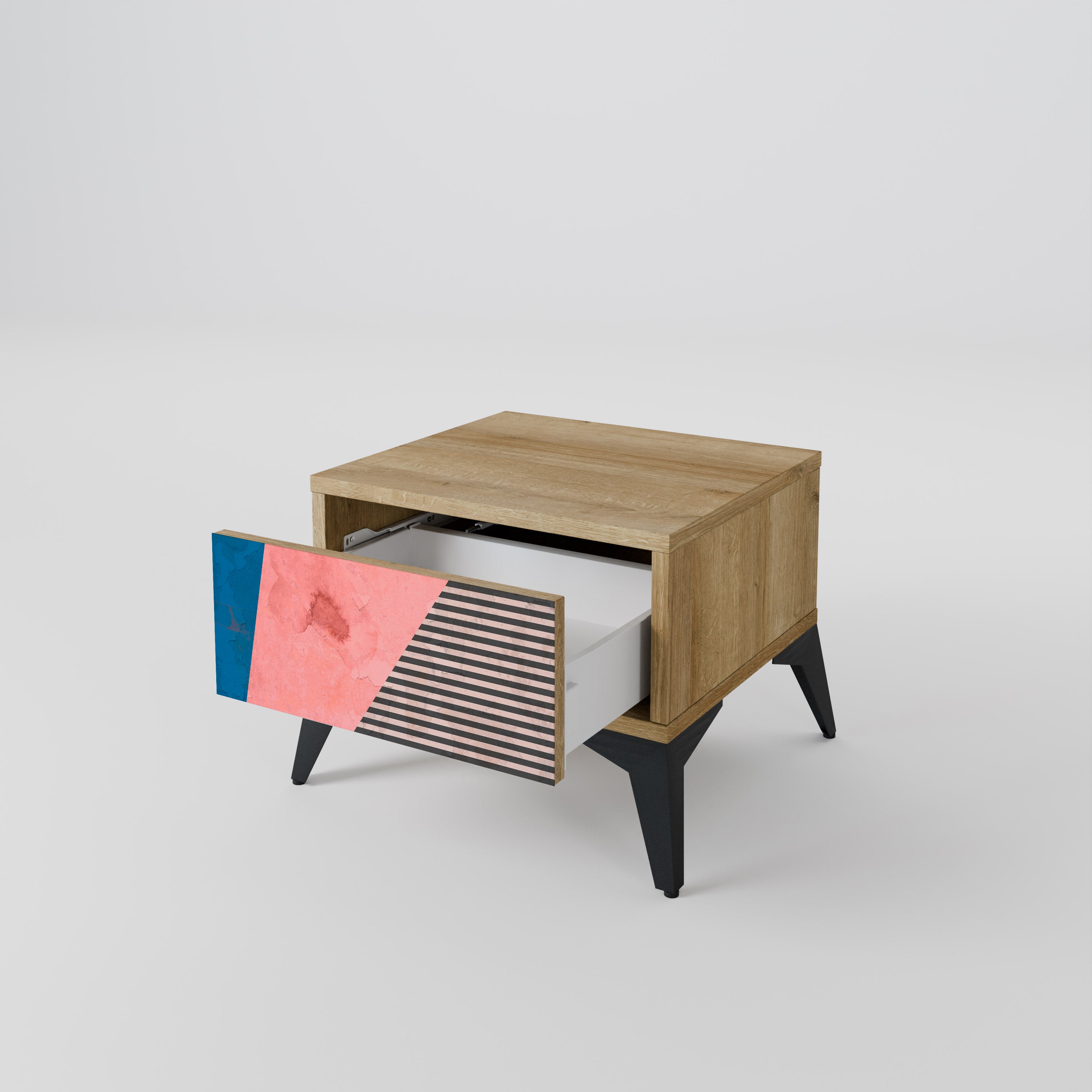 GLAMOROUS STRIPE Nightstand in Oak Effect