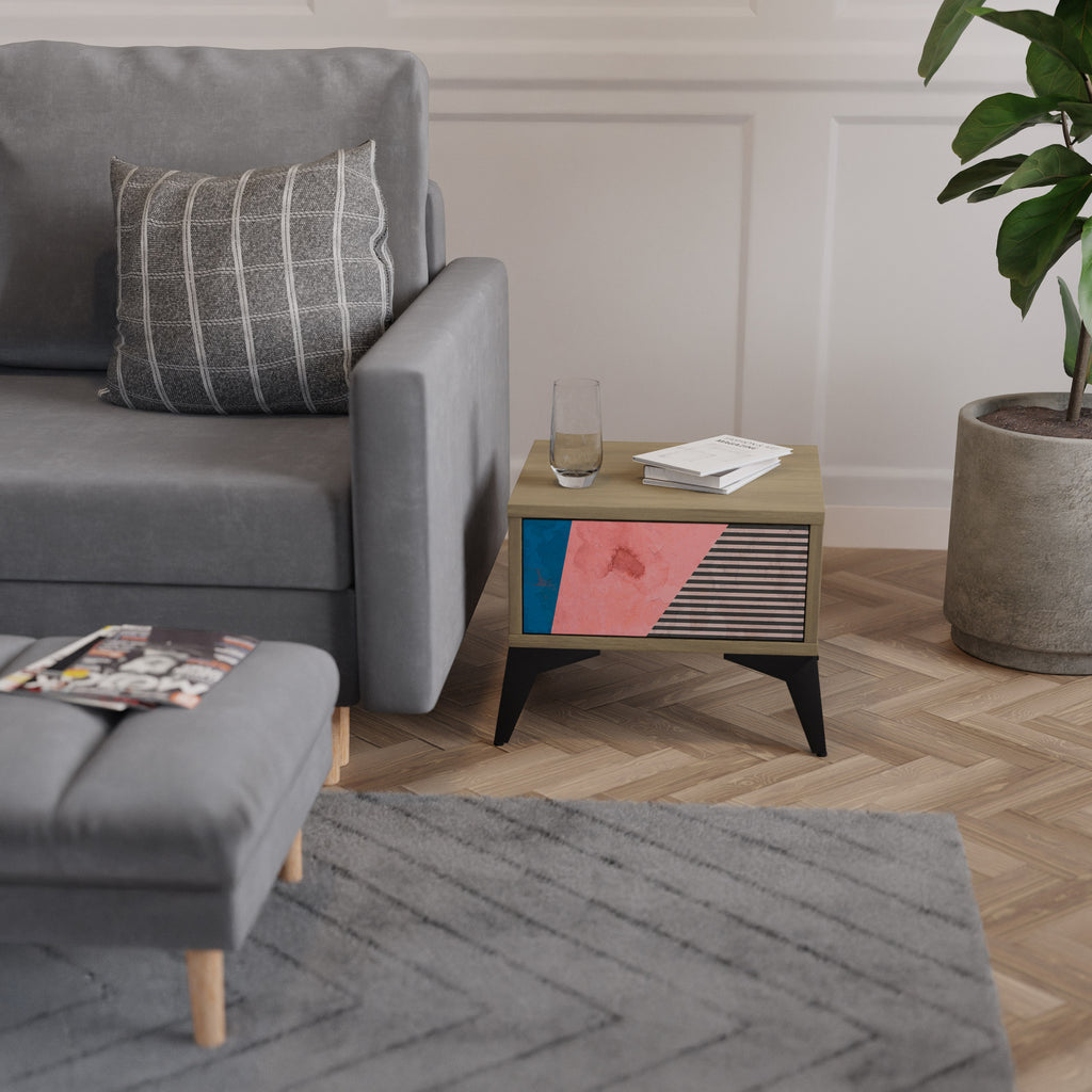 Mesita de noche GLAMOROUS STRIPE en efecto roble