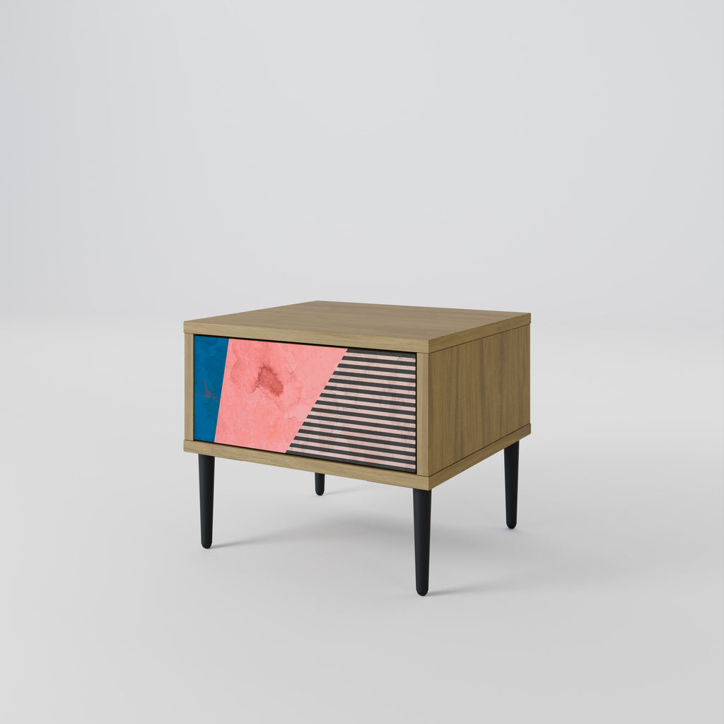 Mesita de noche GLAMOROUS STRIPE en efecto roble