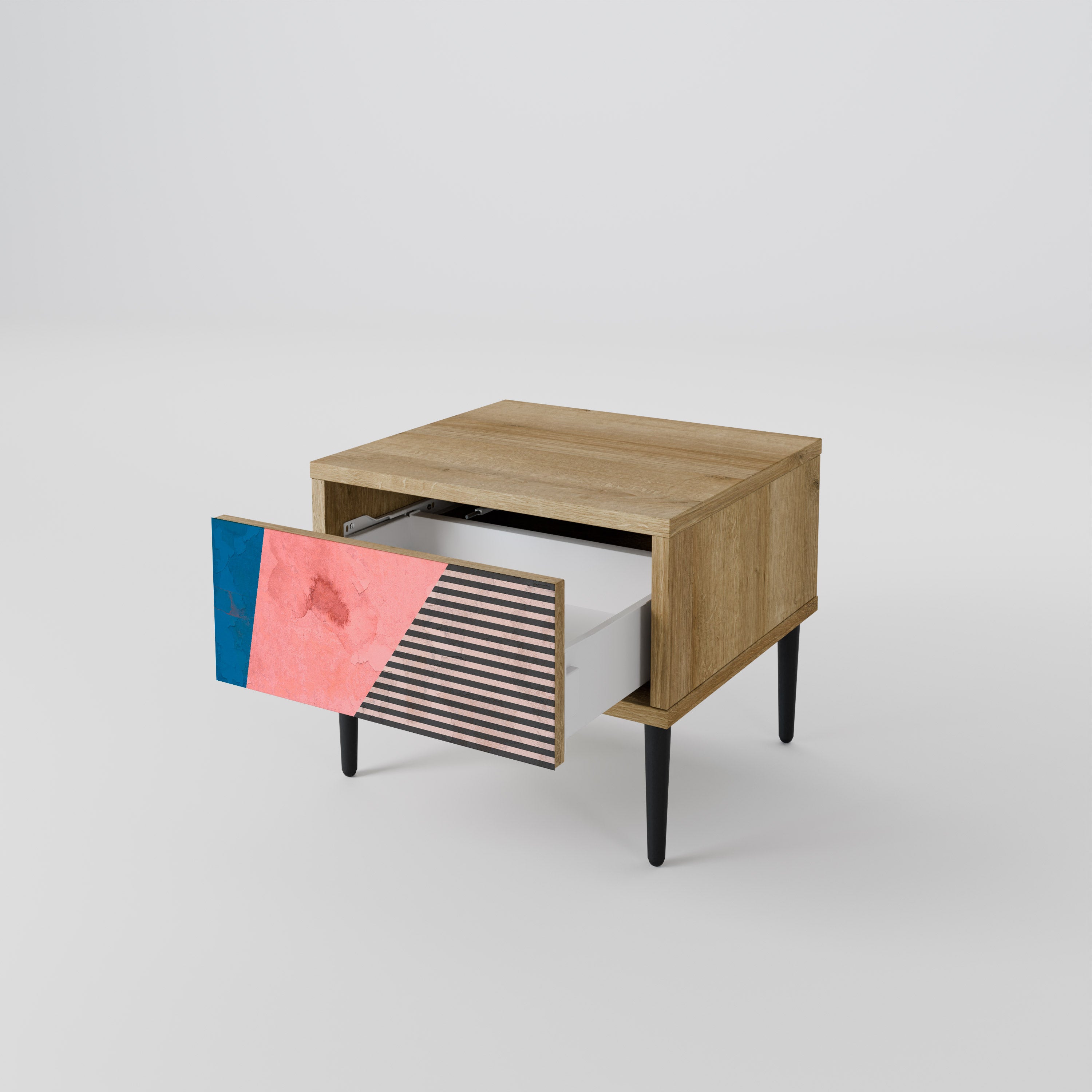 GLAMOROUS STRIPE Nightstand in Oak Effect