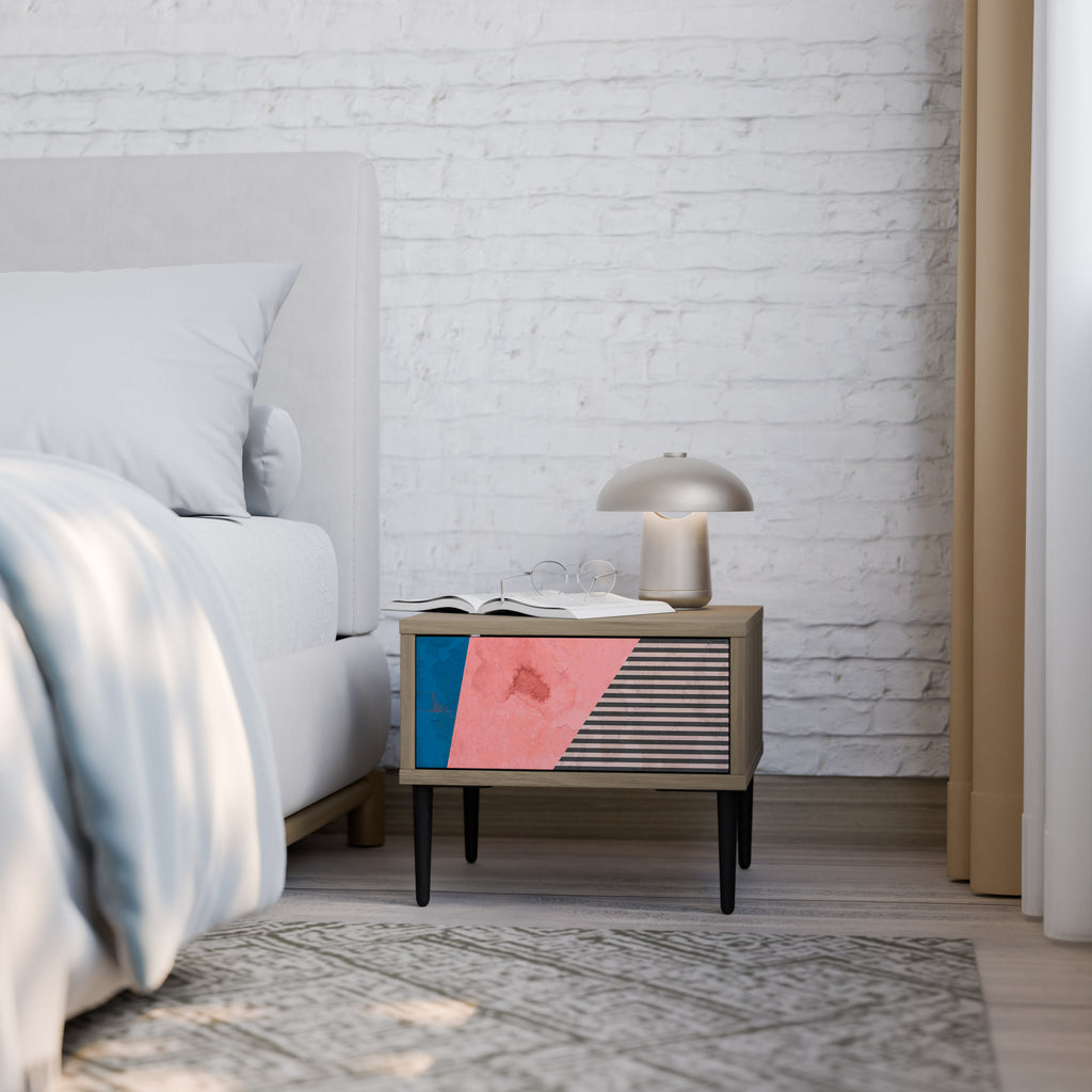Mesita de noche GLAMOROUS STRIPE en efecto roble