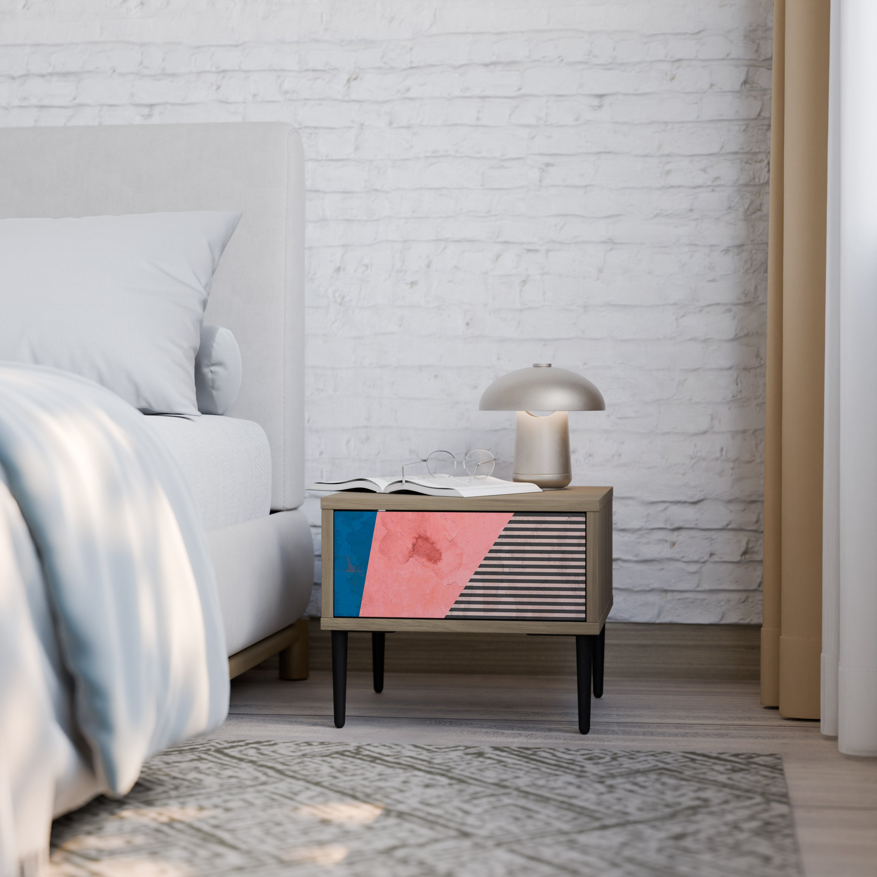 GLAMOROUS STRIPE Nightstand in Oak Effect