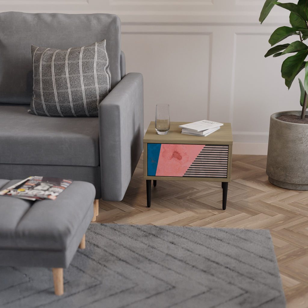 Mesita de noche GLAMOROUS STRIPE en efecto roble
