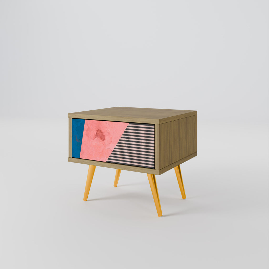 Mesita de noche GLAMOROUS STRIPE en efecto roble