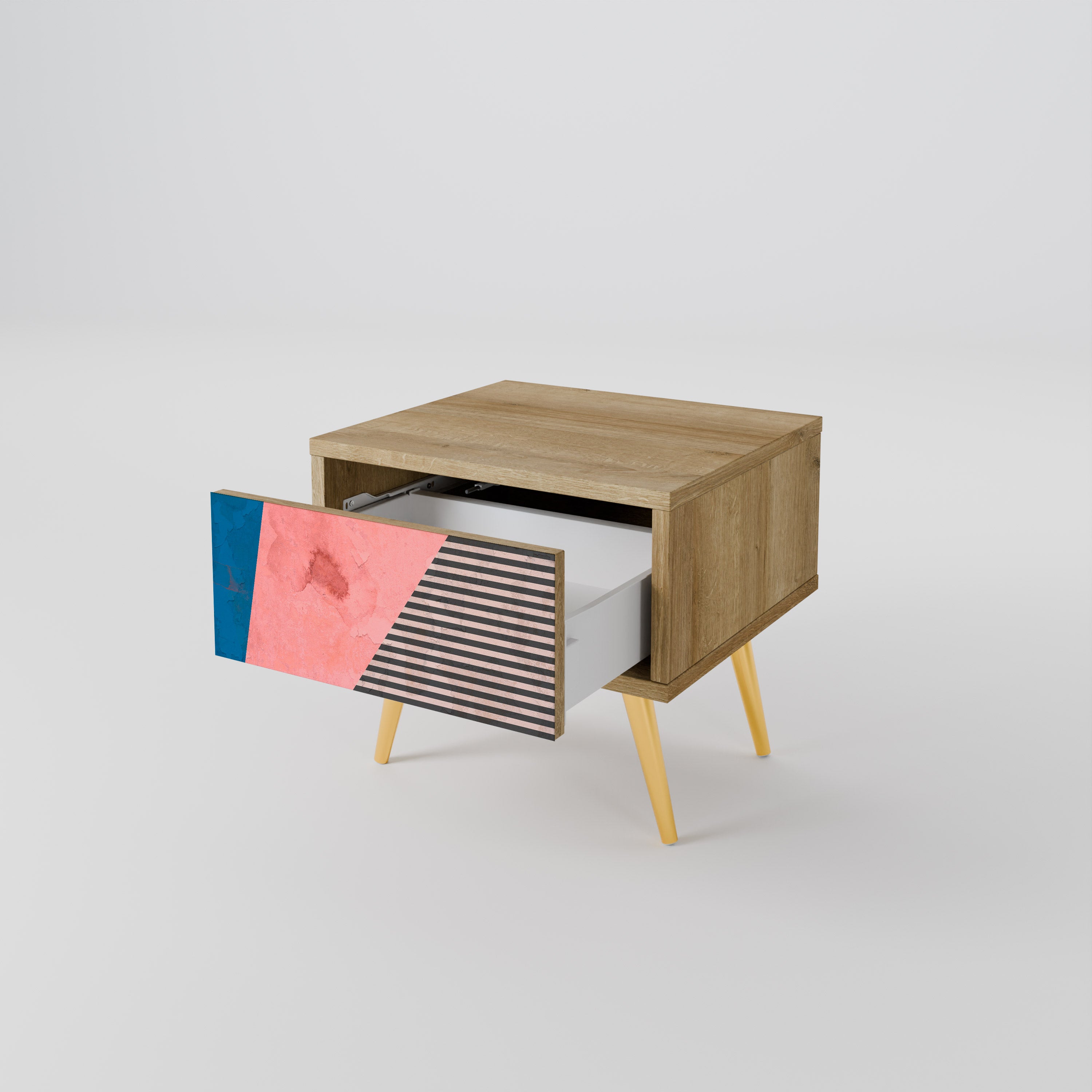 GLAMOROUS STRIPE Nightstand in Oak Effect