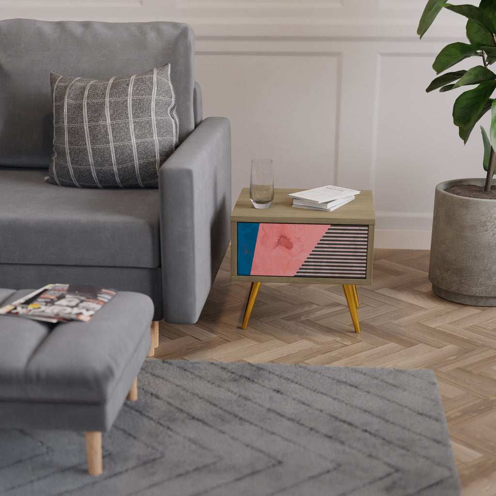 Mesita de noche GLAMOROUS STRIPE en efecto roble