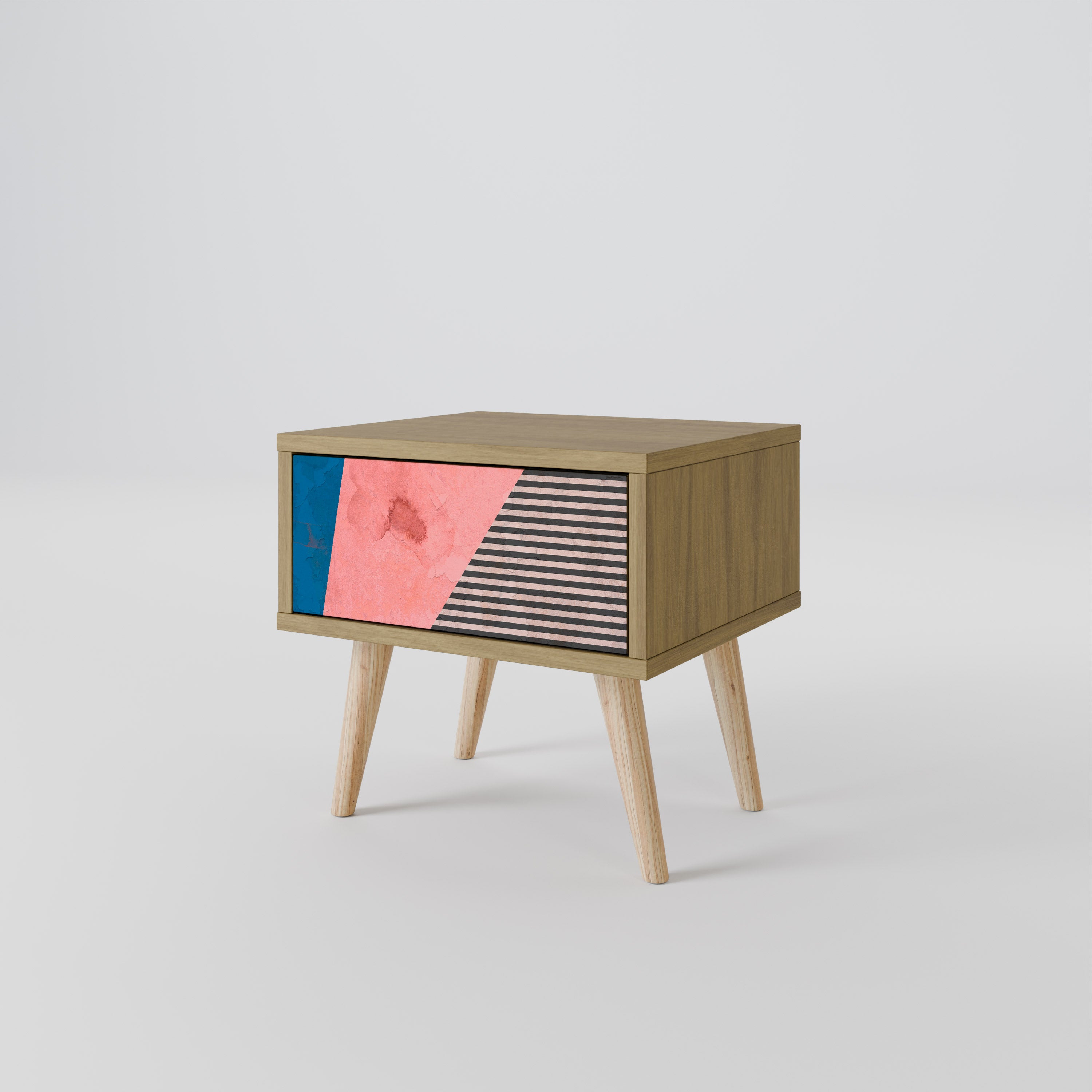 GLAMOROUS STRIPE Nightstand in Oak Effect