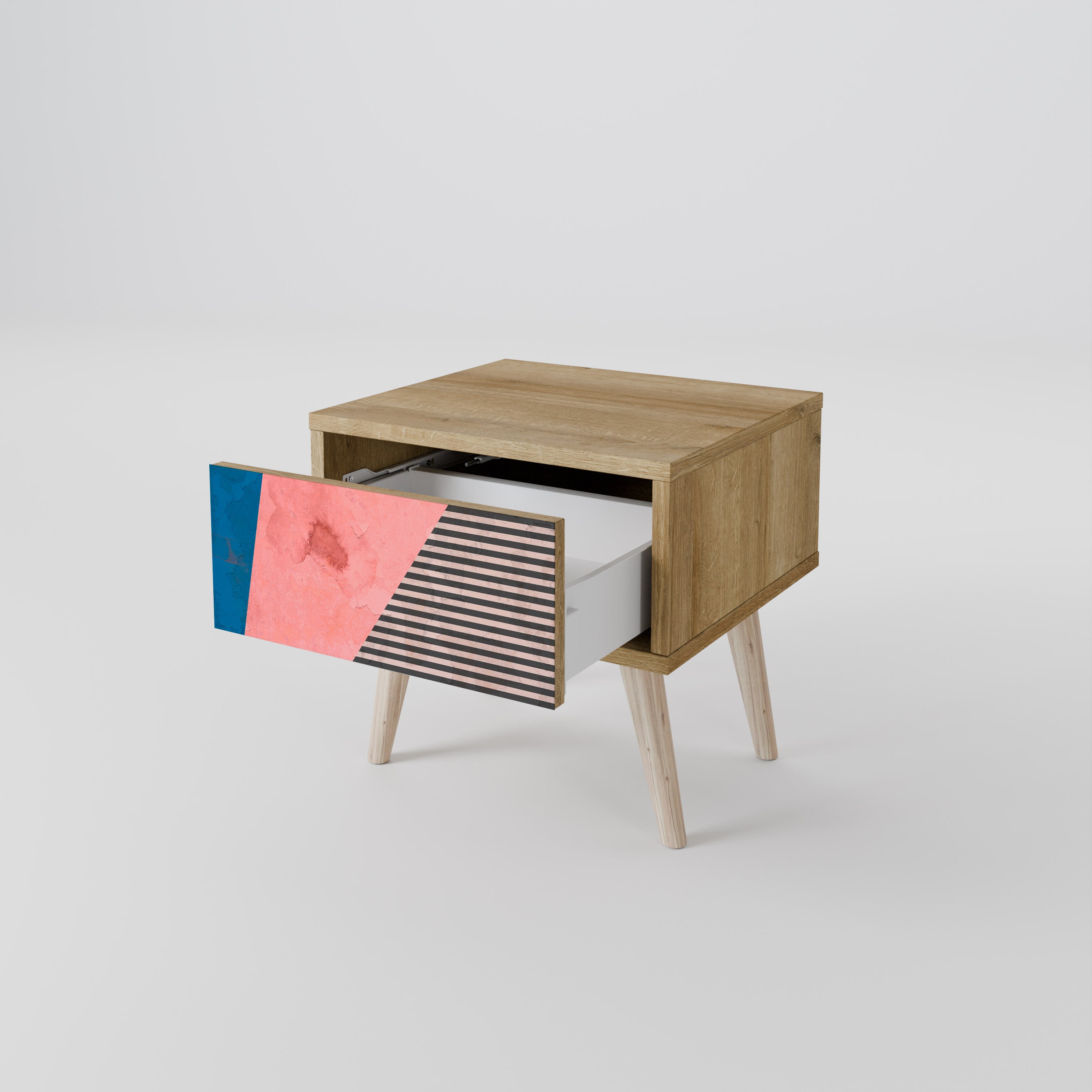 GLAMOROUS STRIPE Nightstand in Oak Effect