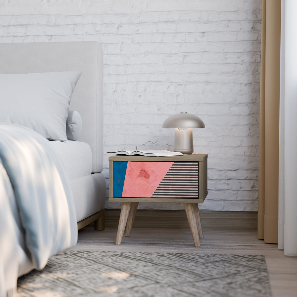 Mesita de noche GLAMOROUS STRIPE en efecto roble
